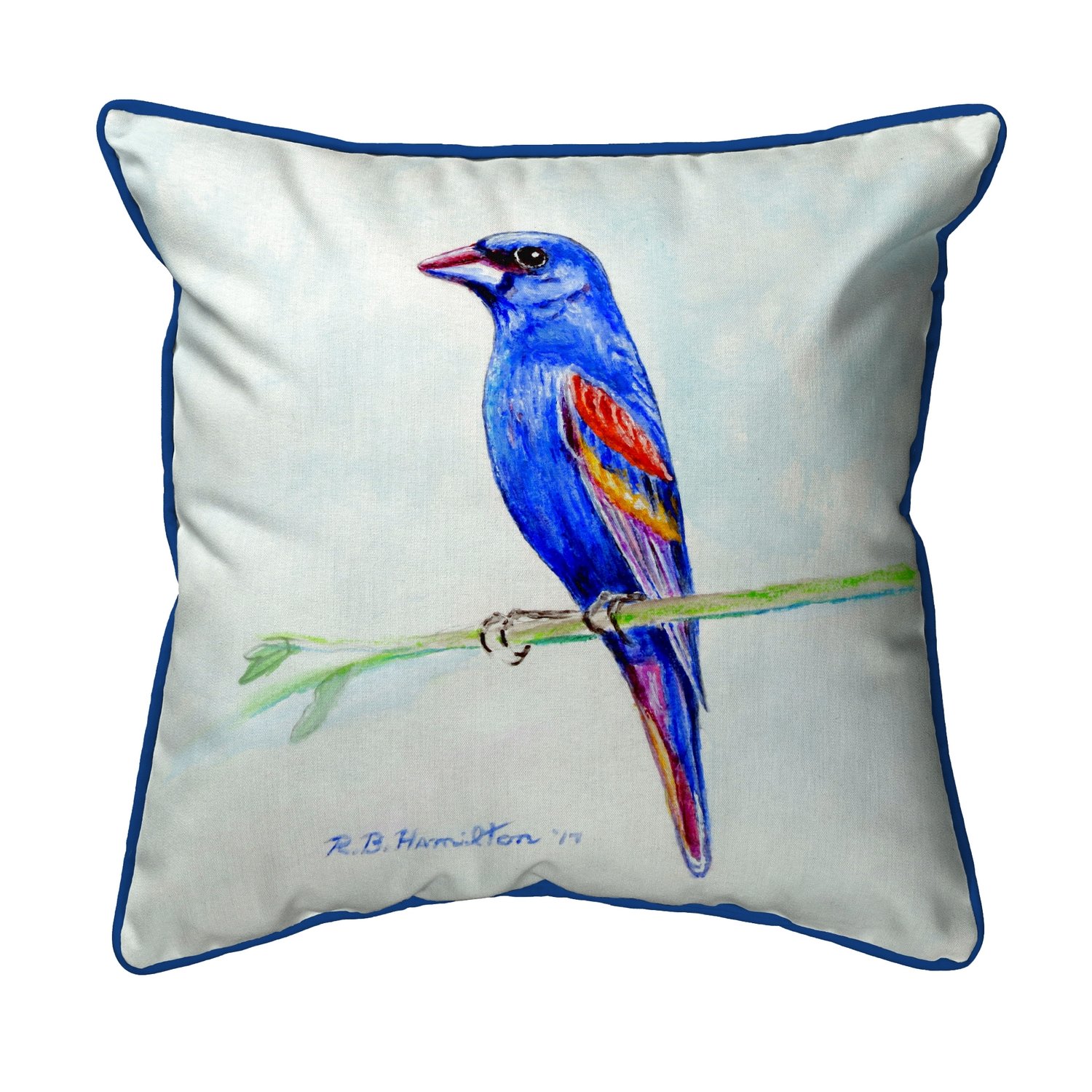 Betsy Drake Blue Grosbeak Extra Large Decorative Pillow 20x24 - Indoor Outdoor Throw Pillow for Sofa, Bed, Patio & Porch Decor