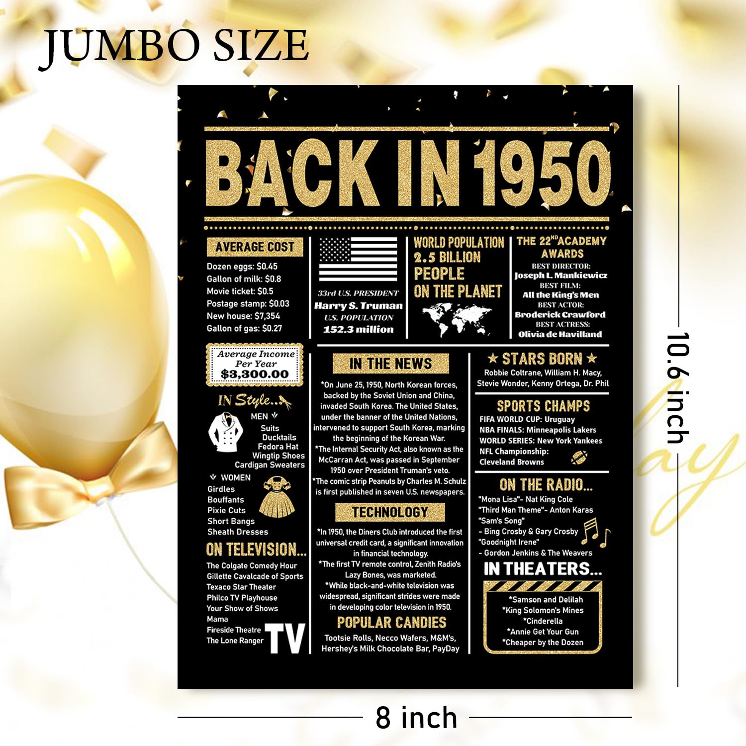 75th Birthday Card & Decorations for Women & Men - Black Gold Retro 1950s Theme - Perfect 75th Birthday Gifts for Dad, Mom, Grandparents - Ideal for Milestone Celebrations, Parties & Anniversaries