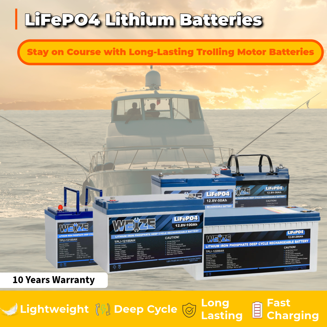 WEIZE LiFePO4 12V 100Ah Deep Cycle Lithium Battery for Trolling Motor - Perfect for Fishing Boats, Kayaks, and Marine Applications