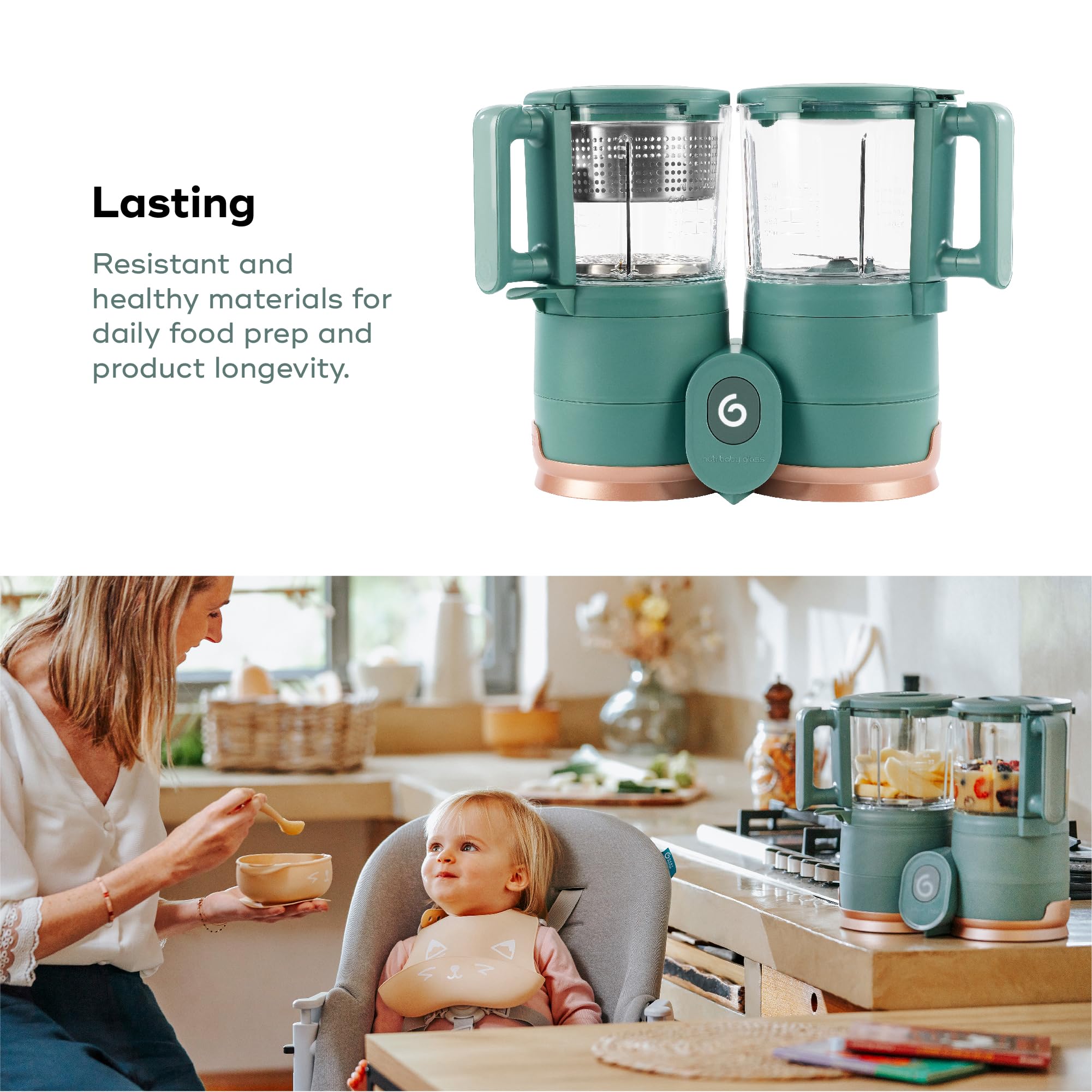 **Babymoov Nutribaby Glass 4-in-1 Baby Food Maker & Steamer – Blender, Warmer, Defroster for Weaning | Eco-Friendly Glass Bowls & Stainless Steel Basket | Perfect for Homemade Baby Puree & Healthy Meals**