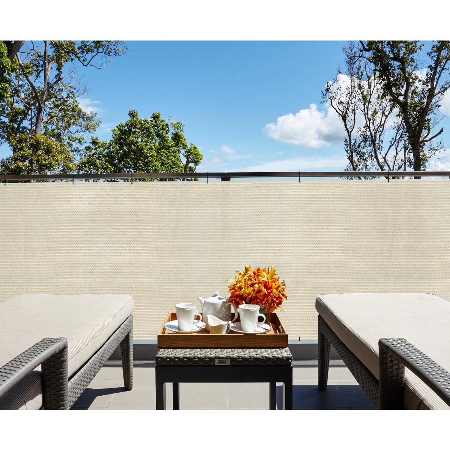 TANG 3' x 158' Beige Balcony Privacy Screen Fence - 200GSM Weather-Resistant Outdoor Deck Fence for Patio, Apartment, Porch & Backyard | UV Protection & Easy Installation | Perfect for Creating Private Outdoor Spaces