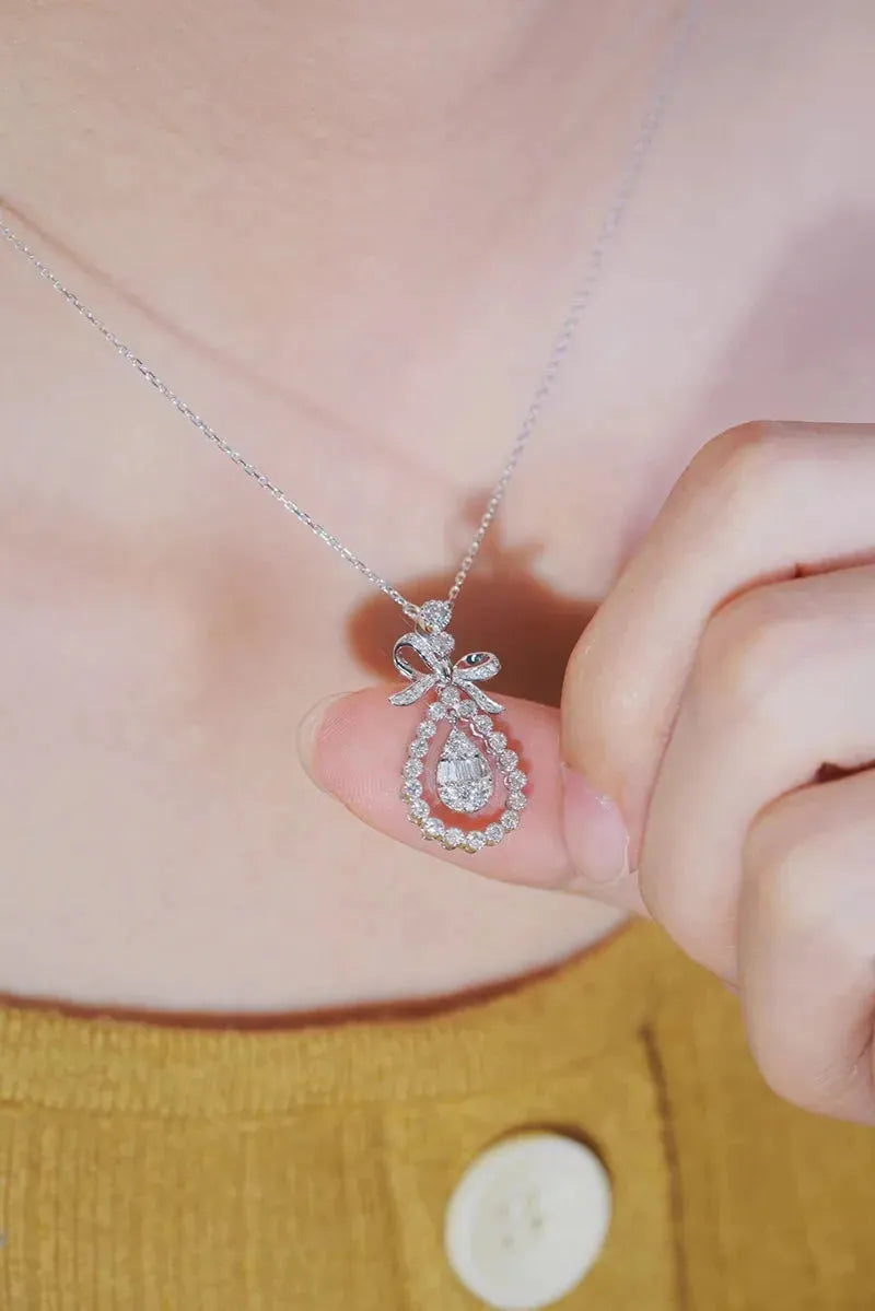 18K White Gold Vintage Diamond Pendant Necklace - 0.45ct Natural Diamond Romantic Jewelry for Women, Perfect for Weddings, Anniversaries & Special Occasions