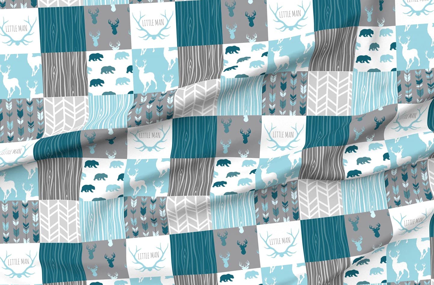 Premium Spoonflower Upholstery Velvet Fabric by The Yard - Woodland Blue Grey Teal Deer Antlers Arrows Woodgrain Print for Home Decor, Quilting & Apparel | Perfect for DIY Furniture, Curtains & Fashion Accessories