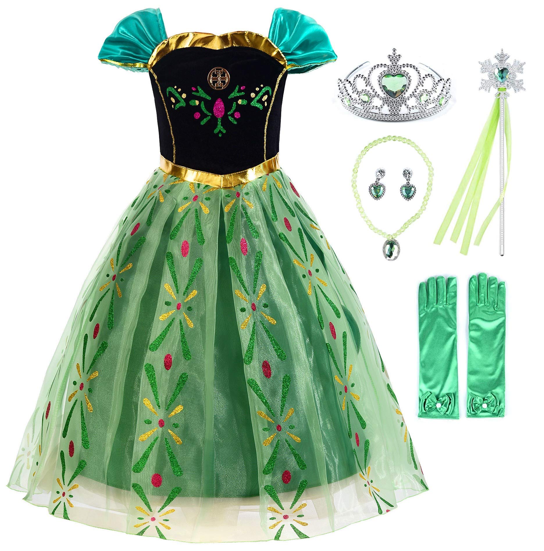 Snow Queen Princess Costume Dress for Girls - Elegant Fancy Party Outfit with Accessories Set | Perfect for Halloween, Christmas, Birthday Parties & Dress-Up Play