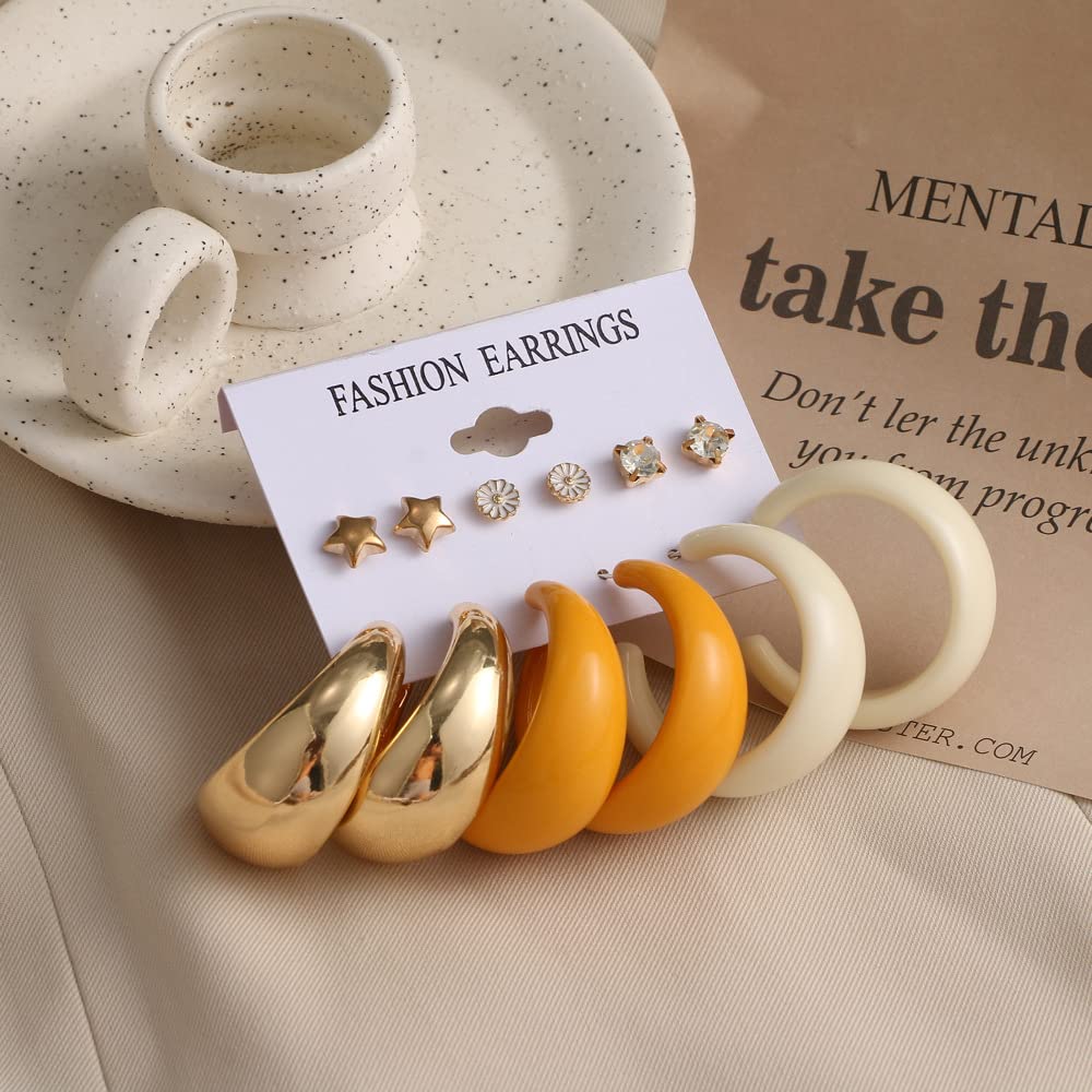 YouBella Stylish Gold Plated Stud and Hoop Earrings Set for Women & Girls - Latest Western Jewelry Gift (Multi-Color) | Perfect for Parties, Dating & Everyday Wear (YBEAR_32937)