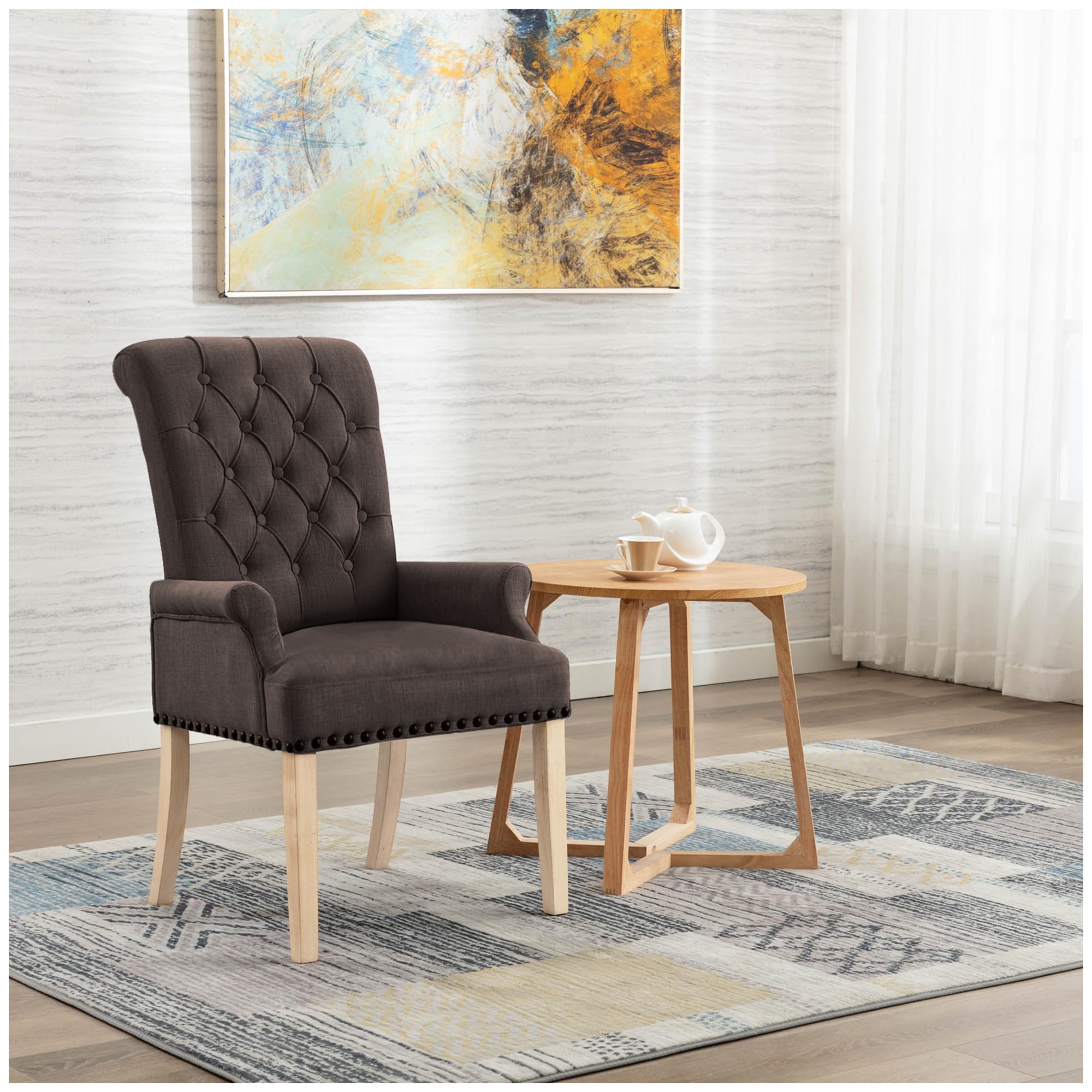 Elegant Tufted Upholstered Fabric Accent Dining Chair - Brown Club Armchair for Dining Room & Kitchen | Perfect for Formal Dining, Breakfast Nook & Home Decor