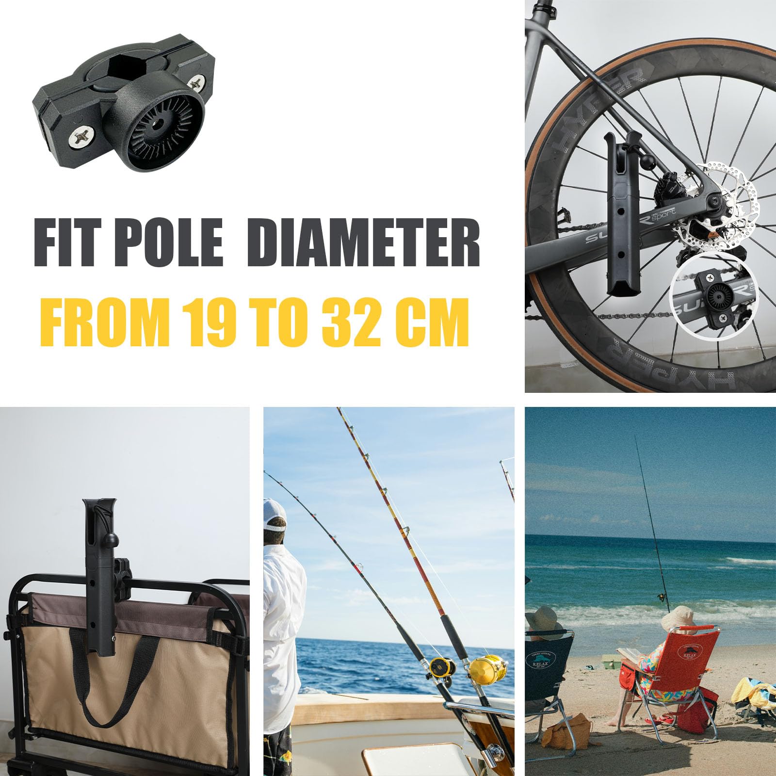 Adjustable Fishing Rod Holder Mount for Bicycle, Kayak, Motorcycle, ATV & Beach Cart - 1.6