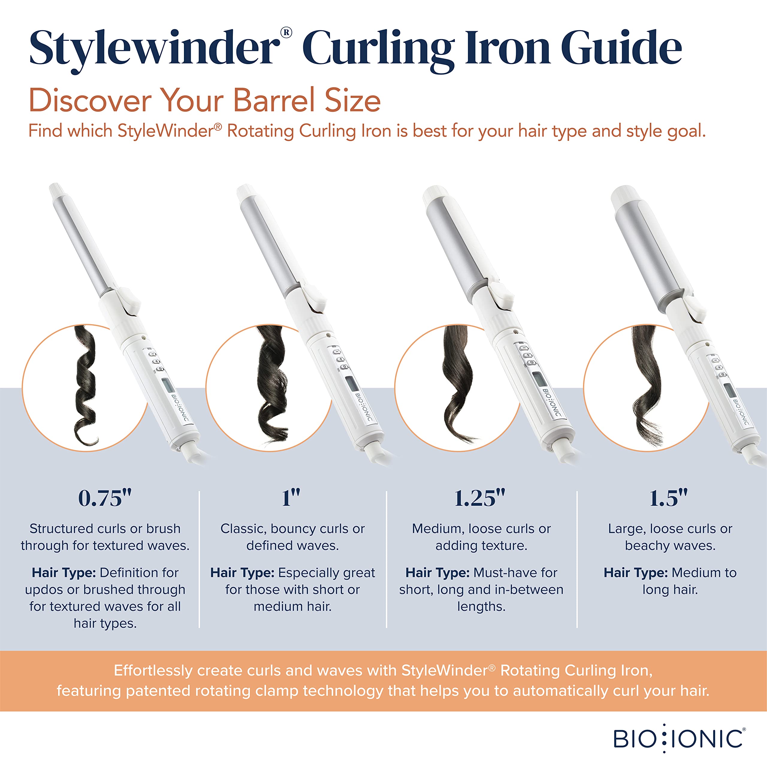 BIO IONIC Professional Rotating Ceramic Curling Iron with 1-Hour Auto Shut-Off & 440°F Temperature Control - Healthy Hair Styling Wand for Salon-Quality Curls at Home, Perfect for Daily Styling & Special Occasions