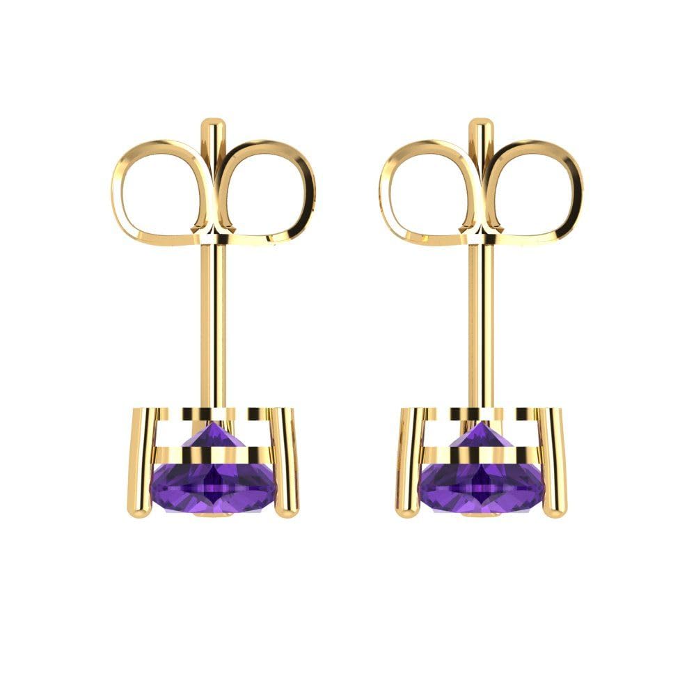 1.50 Carat Heart Cut Solitaire Stud Earrings - Natural Amethyst Gemstone in 14K Yellow Gold, Push Back Closure - Perfect Anniversary Gift for Her, Valentine's Day Present, Romantic Jewelry for Special Occasions