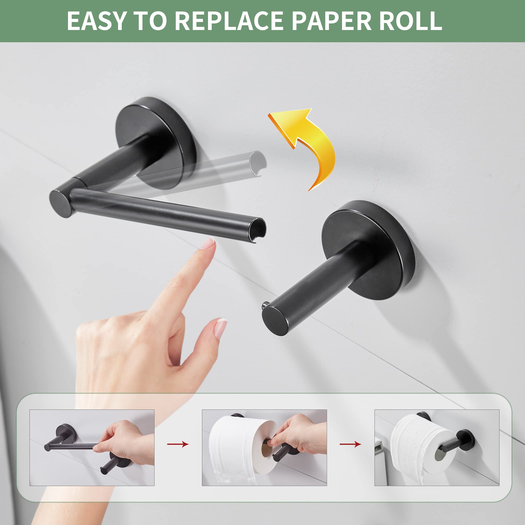 Stainless Steel Toilet Paper Holder & Hand Towel Ring Set - 2-Piece Matte Black Wall Mount Bathroom Accessories for Modern & Luxury Home Decor