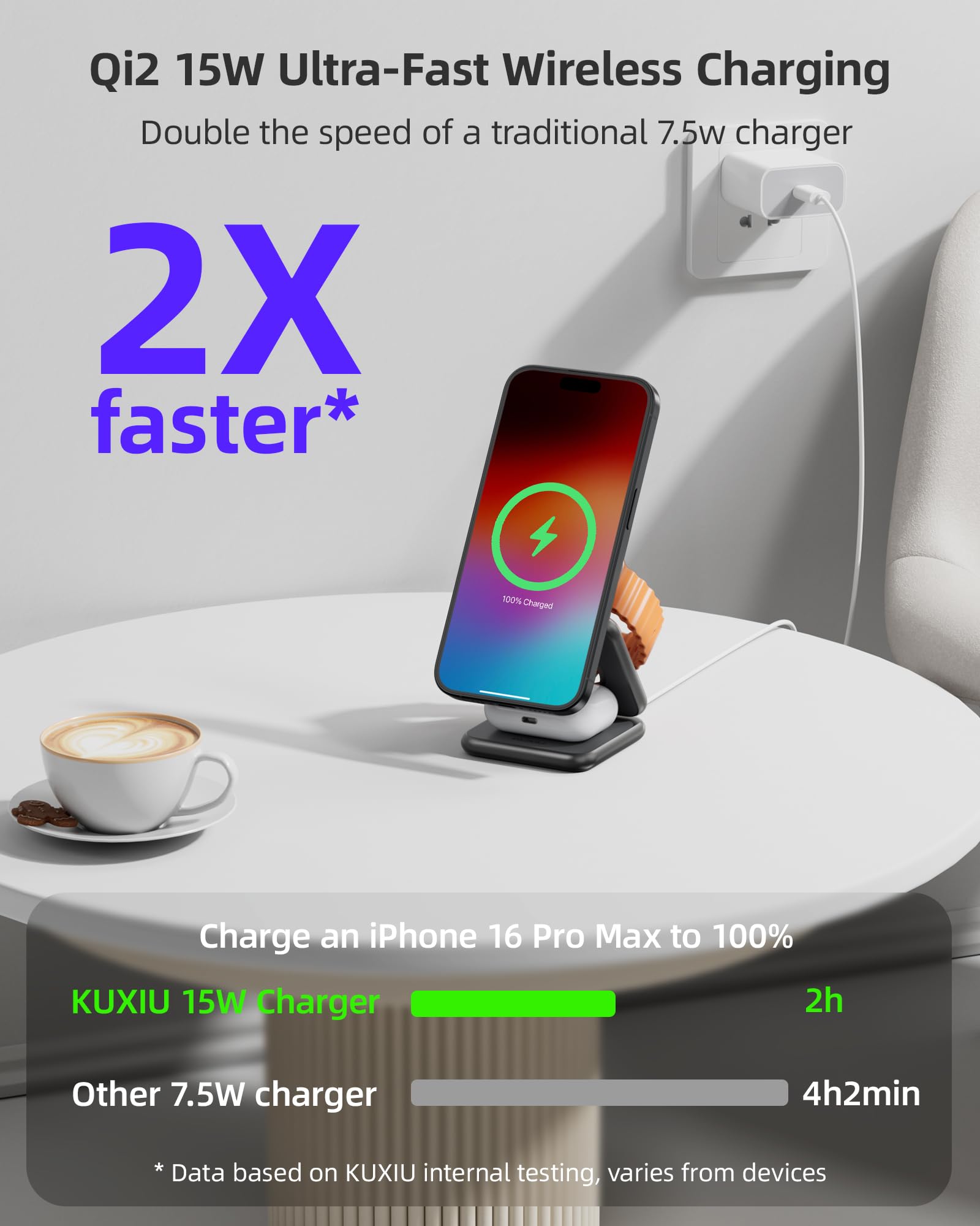 Foldable 3-in-1 Magnetic Wireless Charging Station - Qi2 Certified 15W Fast Charger for iPhone 16/15/14, 5W for Apple Watch & AirPods - Includes 45W PD Adapter - Aluminum Alloy Travel Charger (Gray) | Perfect for Home, Office & Travel Use