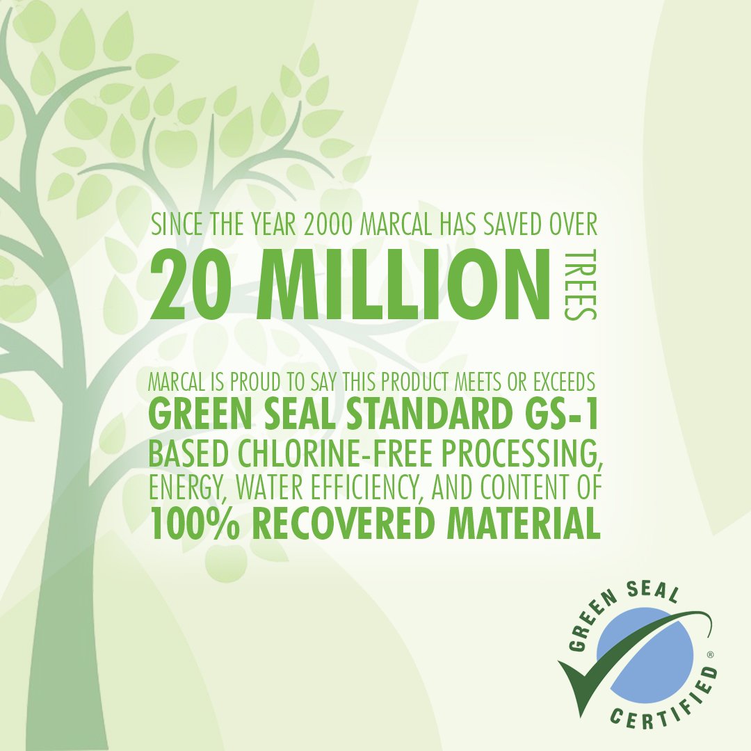 Marcal Green Seal Certified 100% Recycled Paper Towels - 2 Ply, 140 Sheets Per Roll, 12 Rolls Per Case (U-Size-It Sheets) | Eco-Friendly Kitchen & Cleaning Supplies for Home, Office & Commercial Use