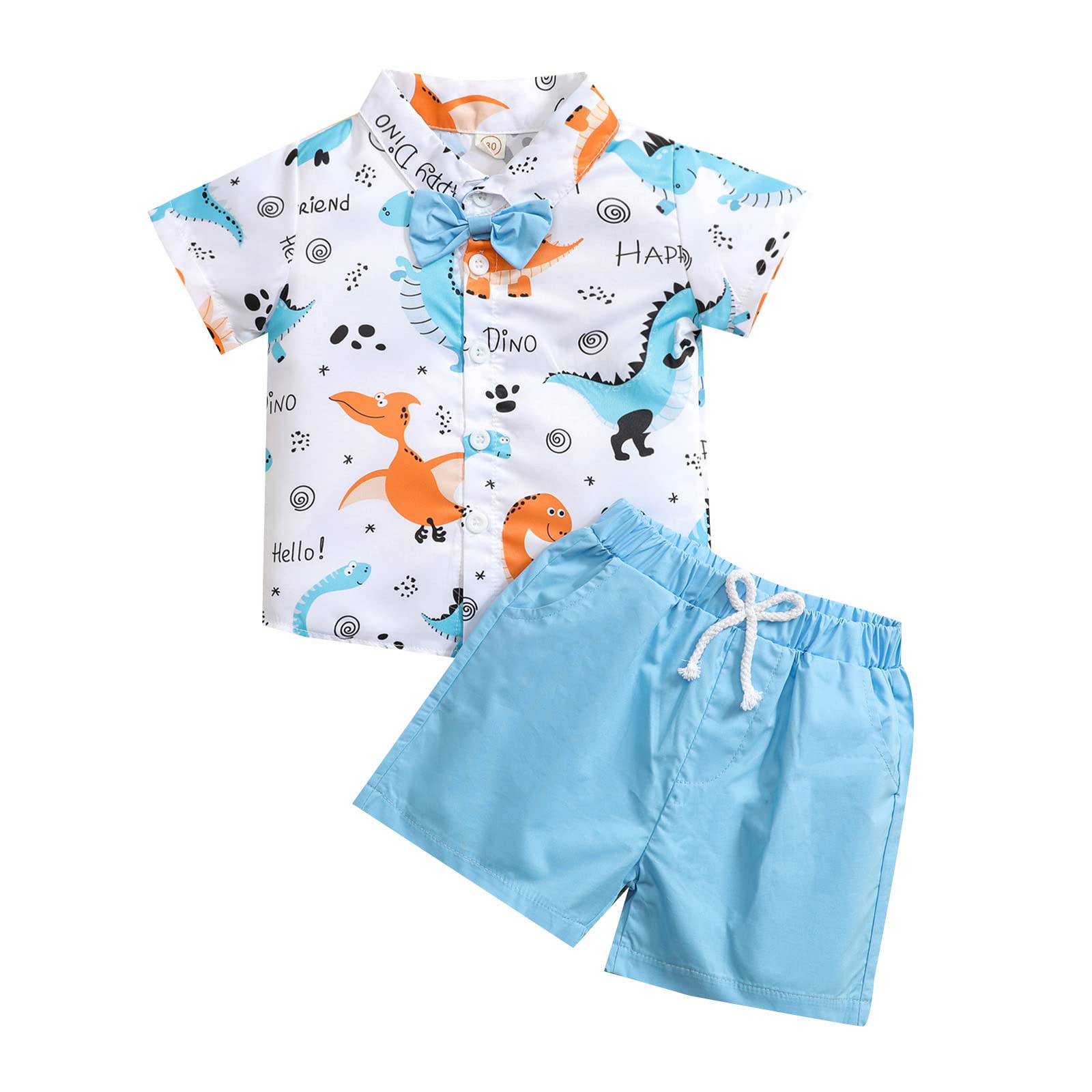 Dinosaur Print Baby Boys 2-Piece Outfit Set - Button Shirt & Casual Shorts for Toddlers & Infants | Summer Playwear, Daycare Clothes, Outdoor Adventures