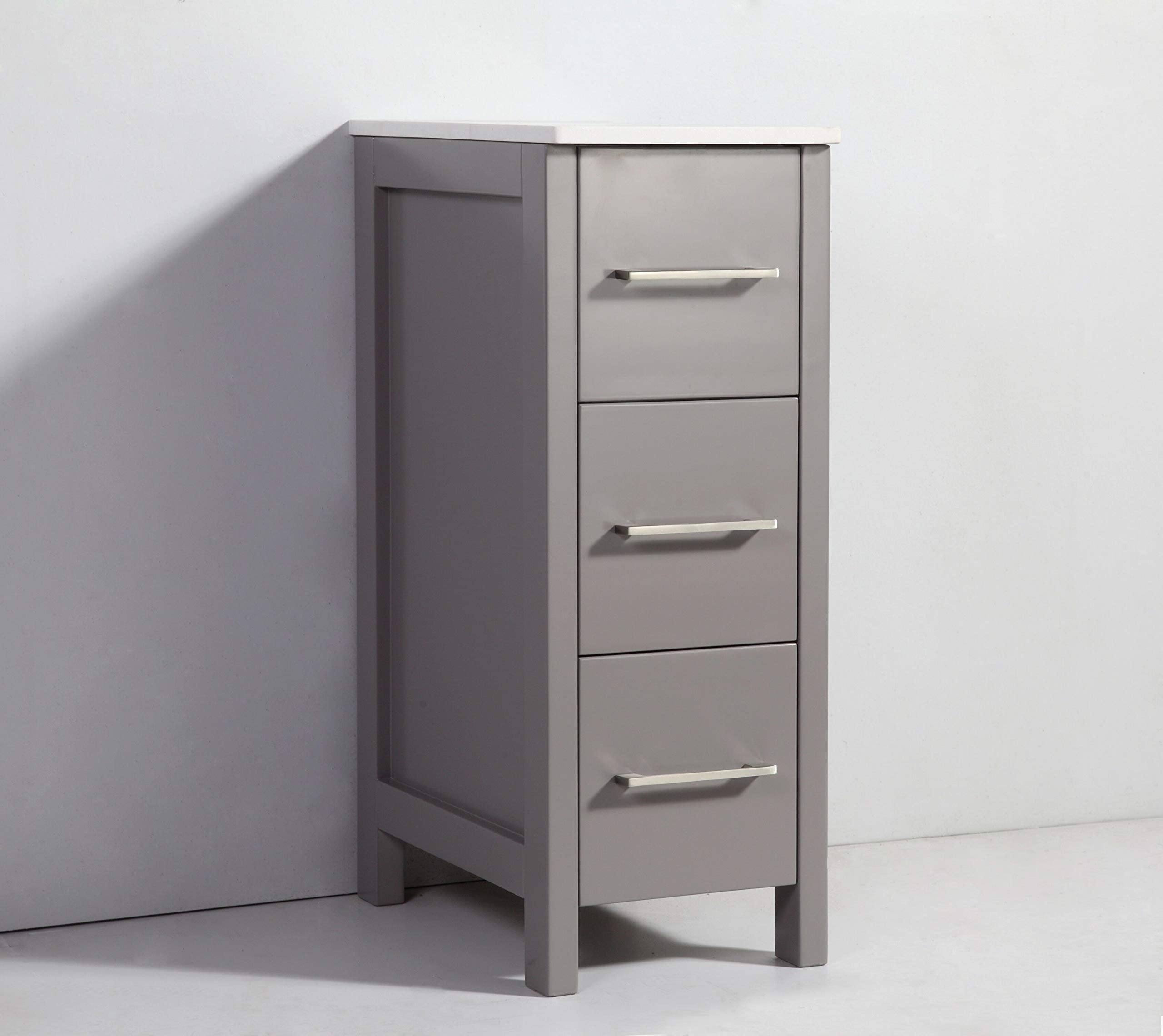 Vanity Art 12 Inch Bathroom Cabinet with 3 Dovetailed Drawers & Ceramic Top - Freestanding Storage Organizer for Bedroom, Bathroom, Entryway - Easy Assembly Small Nightstand (Gray) VA3012-G | Perfect for Small Spaces, Apartment Living & Bathroom Organization