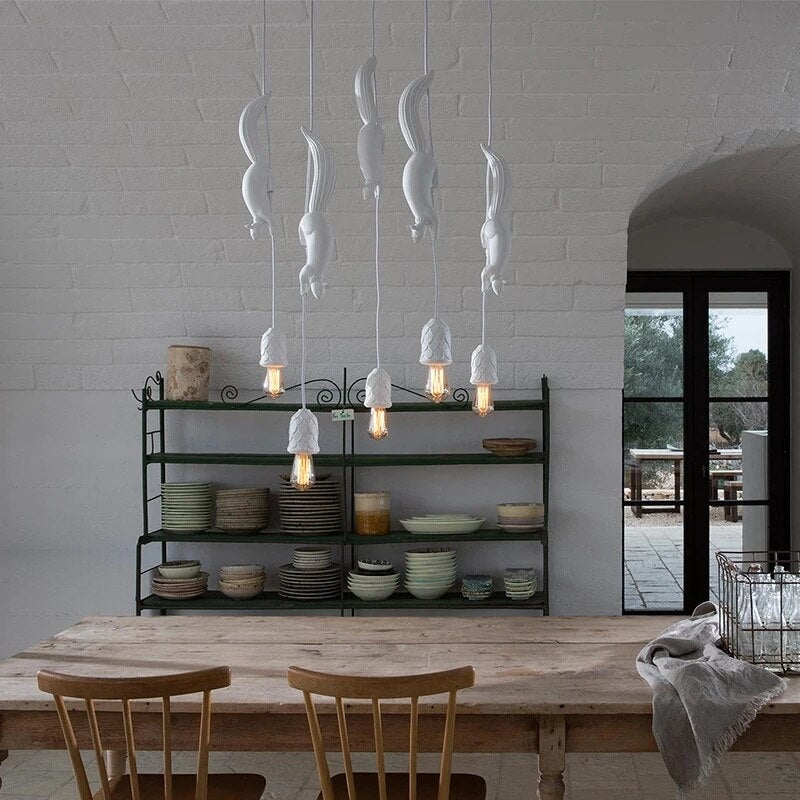 Modern Squirrel Resin Pendant Light - Handcrafted Nature-Inspired Hanging Lamp for Living Room, Bedroom, or Dining Room Decor