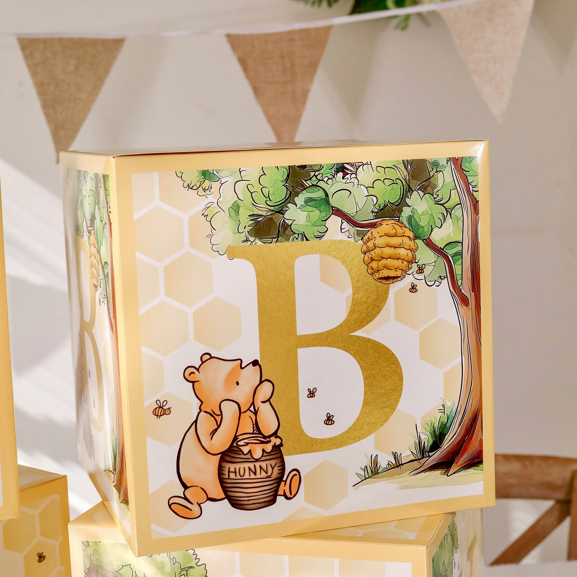 Honey Bear Baby Block Boxes - Wooden Building Blocks for Toddlers, Educational Stacking Toys for Kids - Perfect for Early Learning & Playroom Fun