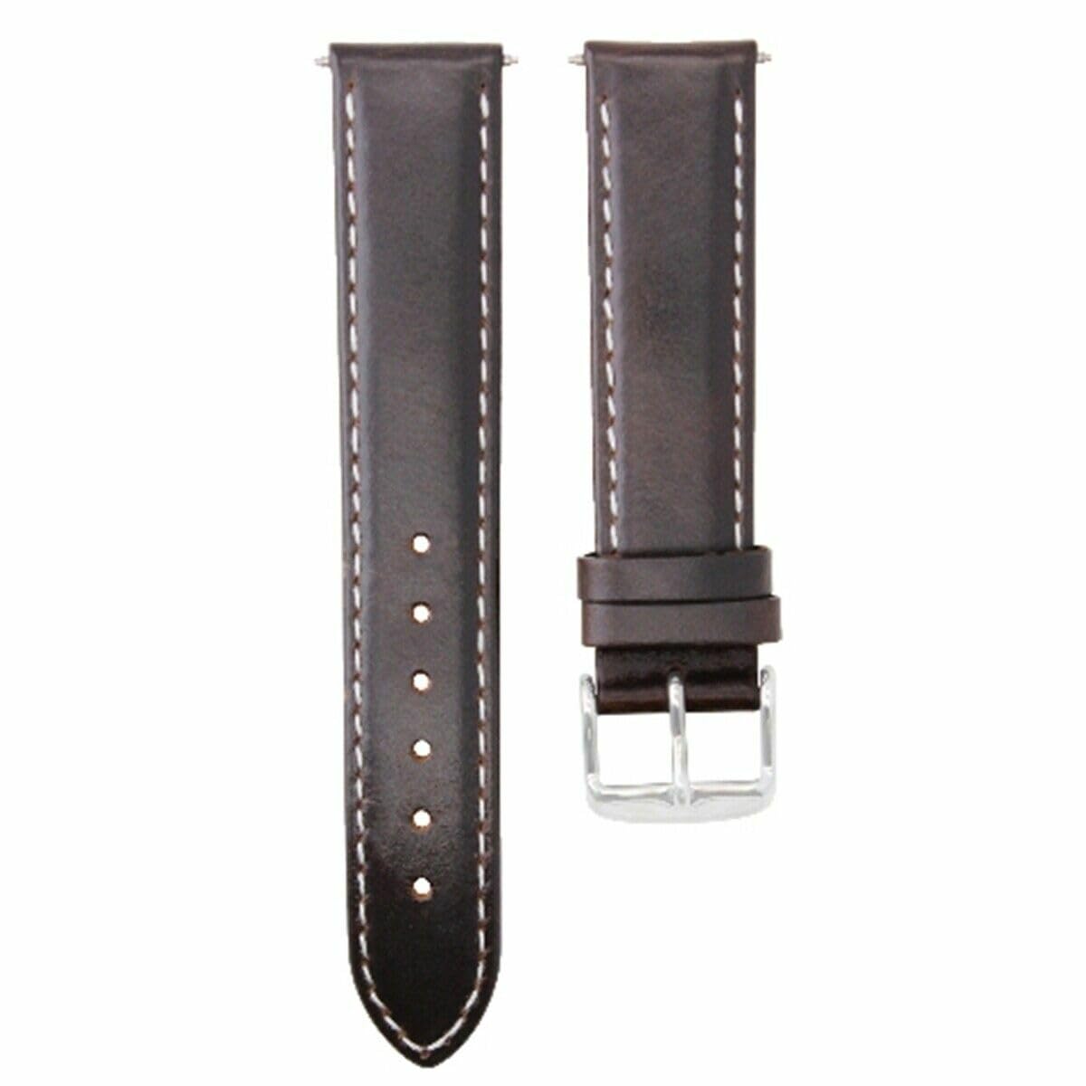 18mm Smooth Brown Leather Watch Band Strap with White Stitching - Compatible with Breitling Pilot & Crosswind Watches - Replacement Strap for Men's Dress & Casual Watches