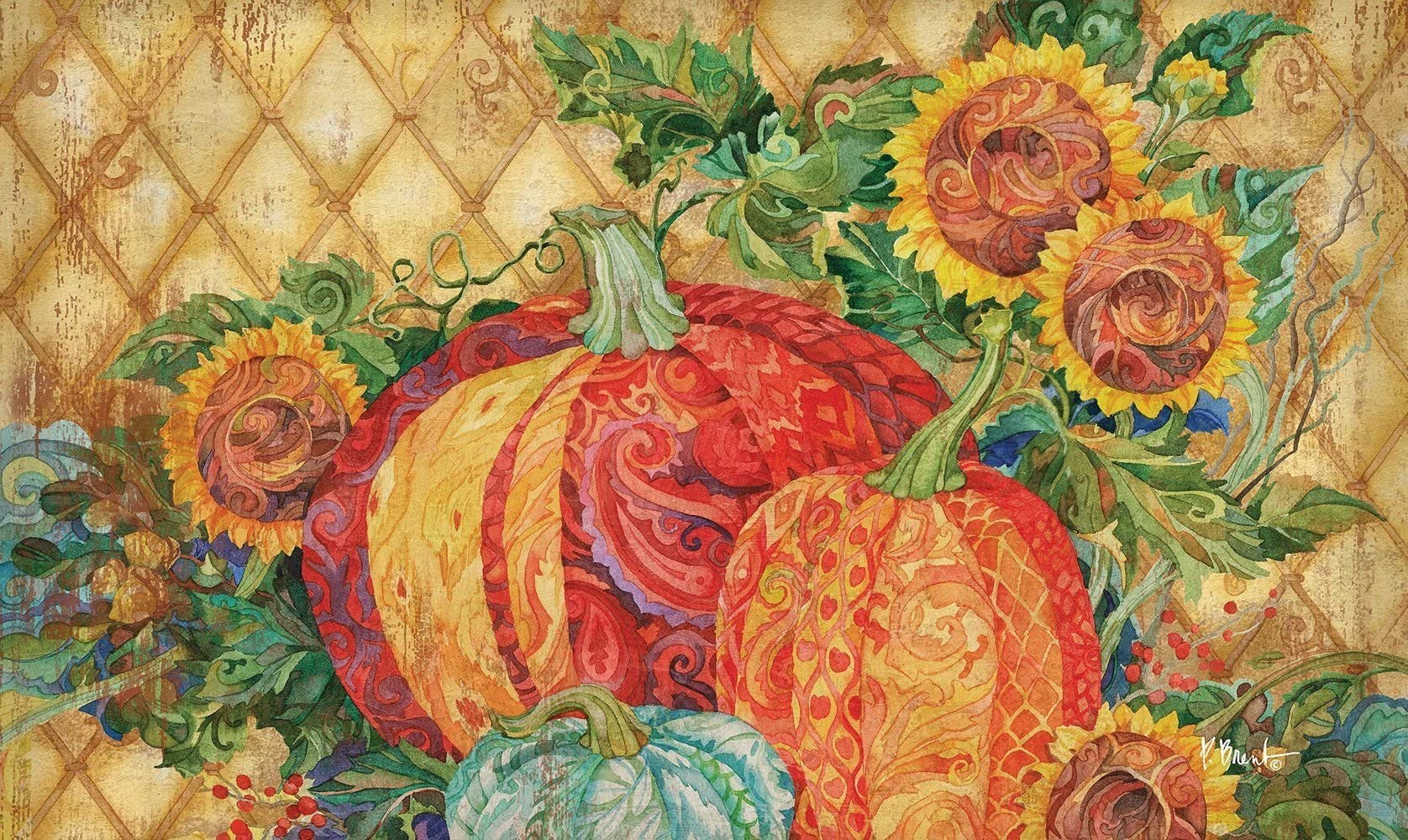 Boho Pumpkins Patch with Sunflowers Design Indoor Door Mat - Non-Slip Entrance Rug, Home Decor Doormat for Housewarming Gifts - Perfect for Fall Decor, Front Porch & Cozy Home Entryway