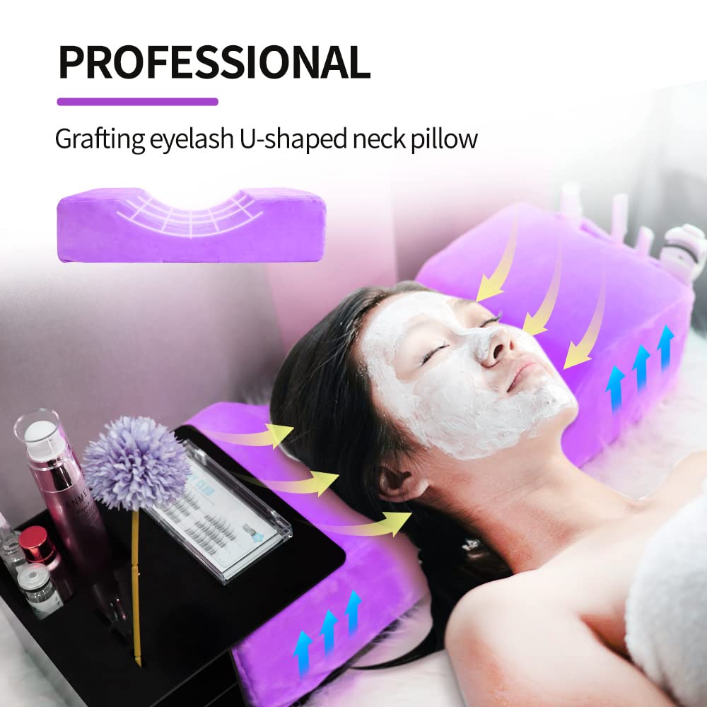 Professional Velvet Memory Foam Eyelash Extension Neck Pillow - Ergonomic Support for Lash Technicians & Clients, Beauty Salon Comfort (Purple) | Perfect for Lash Extensions, Microblading & Spa Treatments