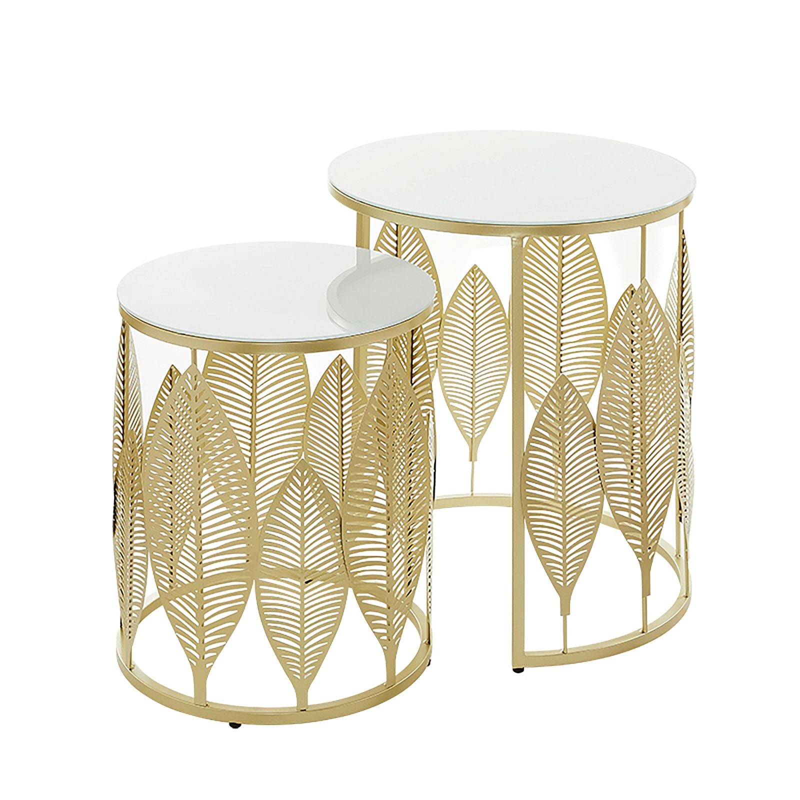 Modern White Glass Top Leaf Nested Coffee Tables Set - 520mm Gold Metal Frame by Criterion - Perfect for Living Room, Lounge & Office Decor