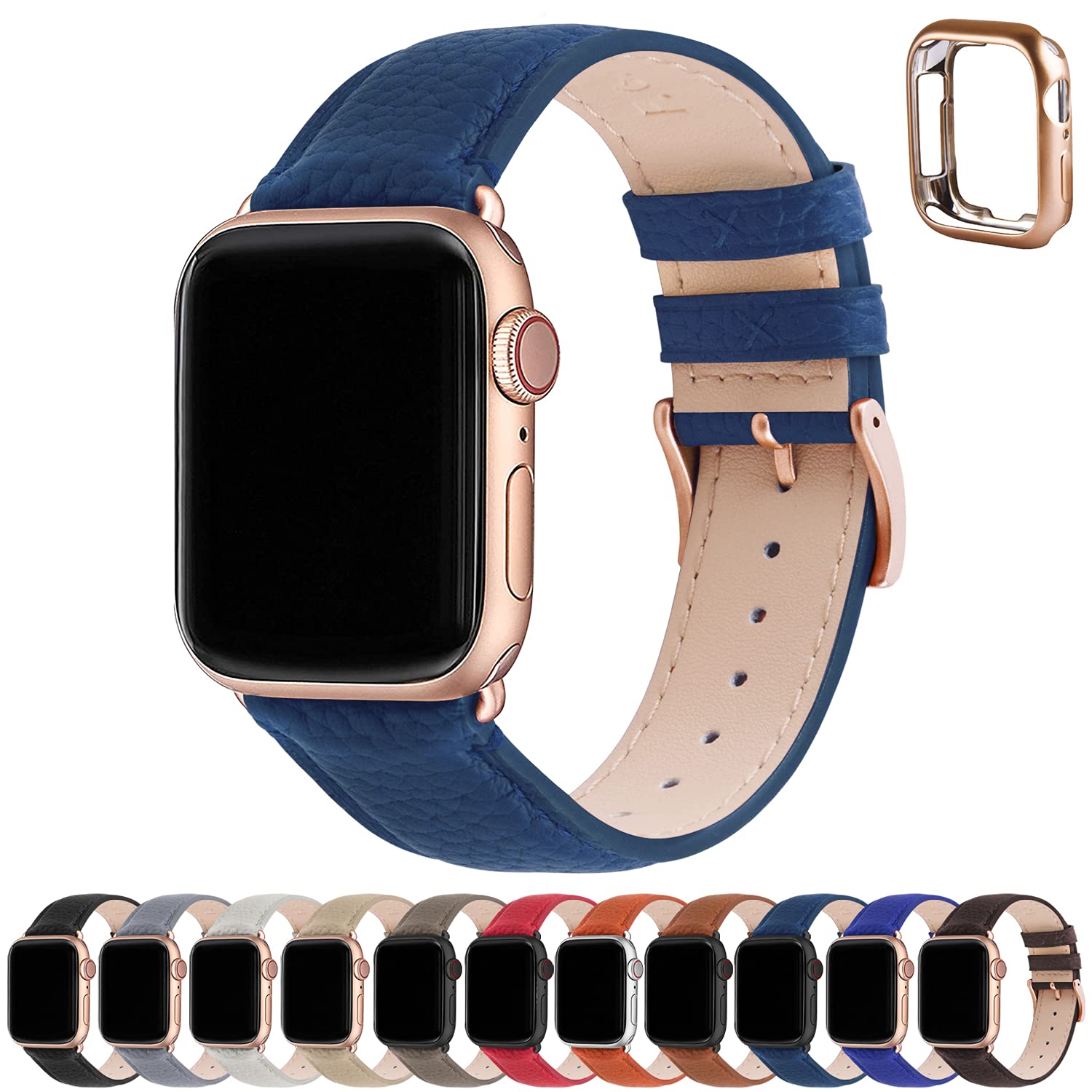 Premium Fullmosa Leather Apple Watch Bands for 38mm 40mm 41mm 42mm 44mm 45mm 49mm - Compatible with Series 9/8/7/6/5/4/3/2/1/SE/Ultra 2 - Stylish Dressy Strap with Case for Women - Perfect for Work, Parties & Everyday Wear