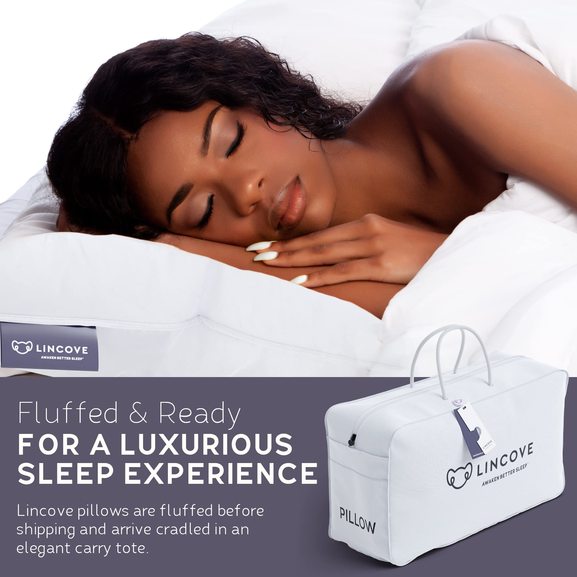 Premium Lincove Down & Feather Luxury Pillows for Sleeping - 100% Cotton 600 Thread Count Hypoallergenic Queen Size (Pack of 2) - Made in USA - Ideal for Hotels, Guest Rooms & Home Bedroom Comfort