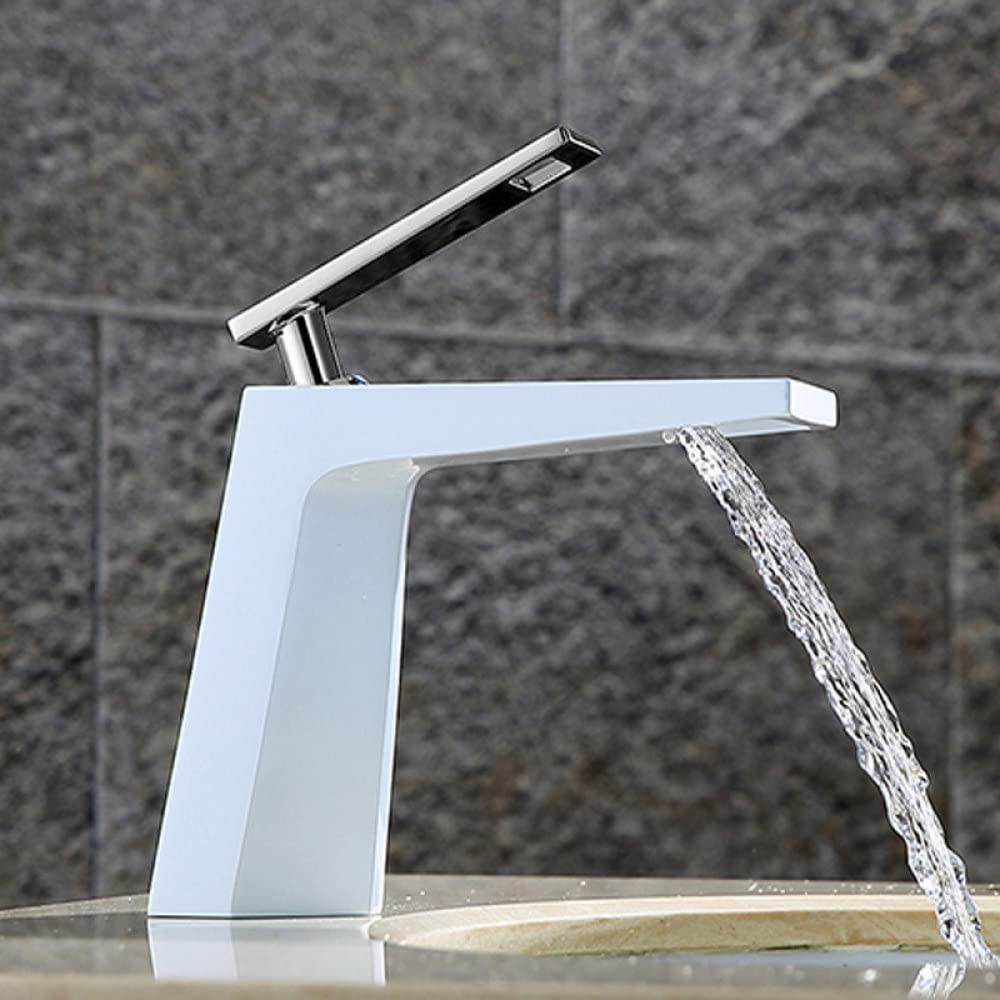 Brushed Nickel Single Handle Bathroom Sink Faucet - Hot & Cold Water Mixer Tap with Ceramic Disc for Basin - Perfect for Modern Home, Apartment, and RV Use (White/Chrome Finish)