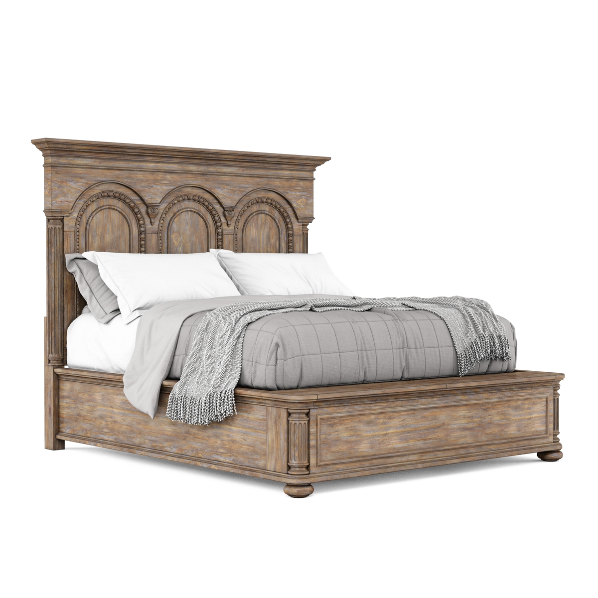 California King Panel Bed with Architrave Design in Rich Brown - Perfect for Master Bedroom & Luxurious Home Decor