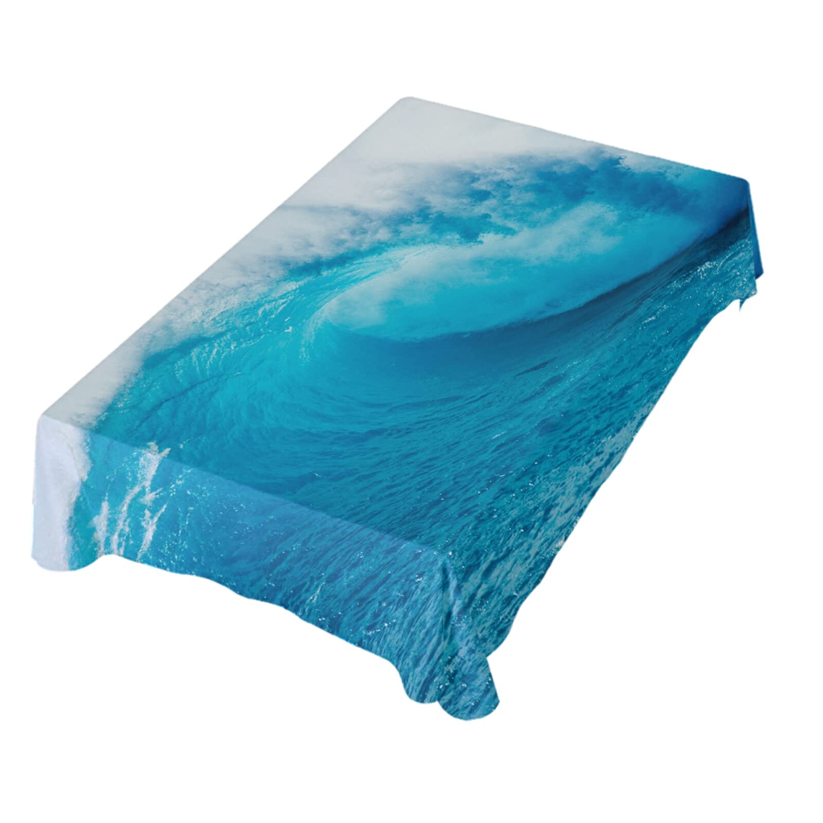 Ocean Blue Wave Sea Themed Polyester Tablecloth 60x90 Inch - Rectangle Party Table Decor for Beach Wedding, Birthday Dinner & Outdoor Events