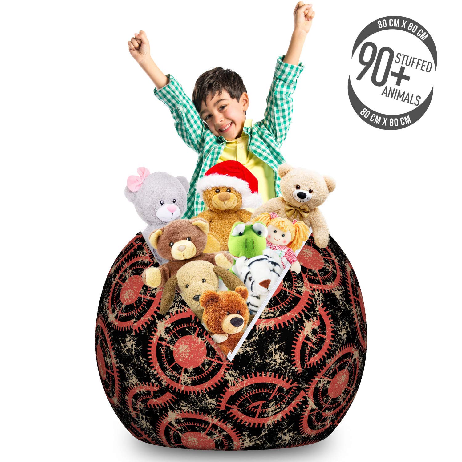 Ambesonne Steampunk Storage Bag Chair - Watch Mechanism Pattern with Geometric Grunge Design - Washable Large Toy Organizer for Stuffed Animals - Dark Coral Beige - Perfect for Kids' Room, Playroom & Dorm Organization