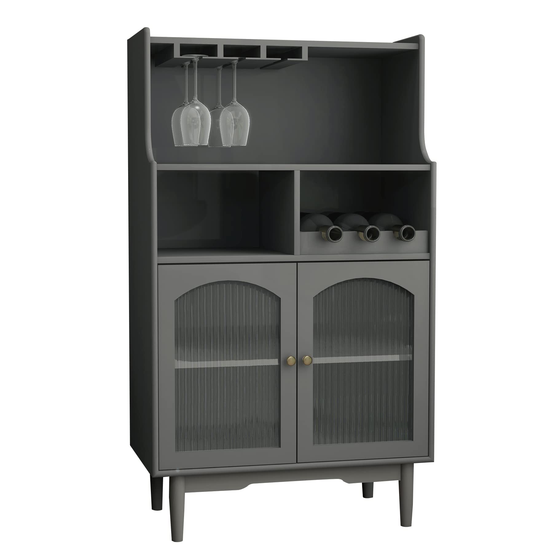 mikibama Wooden Bar Cabinet with Storage - Glass Hanger & Wine Rack Buffet Sideboard, Accent Console Table Credenza for Liquor, Kitchen, Living Room, Pub - Perfect for Home Entertaining & Dining Room Decor