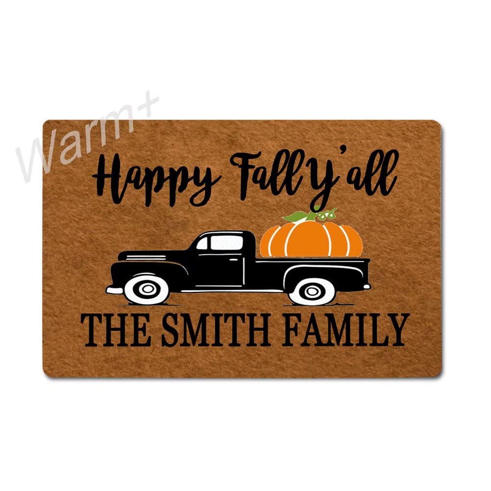 Personalized Name Doormat - Happy Fall Y'all Welcome Mat with Non-Slip Rubber Backing - 23.6x15.7 Inch Indoor/Outdoor Entryway Rug for Front Door, Porch & Home Decor - Perfect for Autumn Season & Thanksgiving Decorations