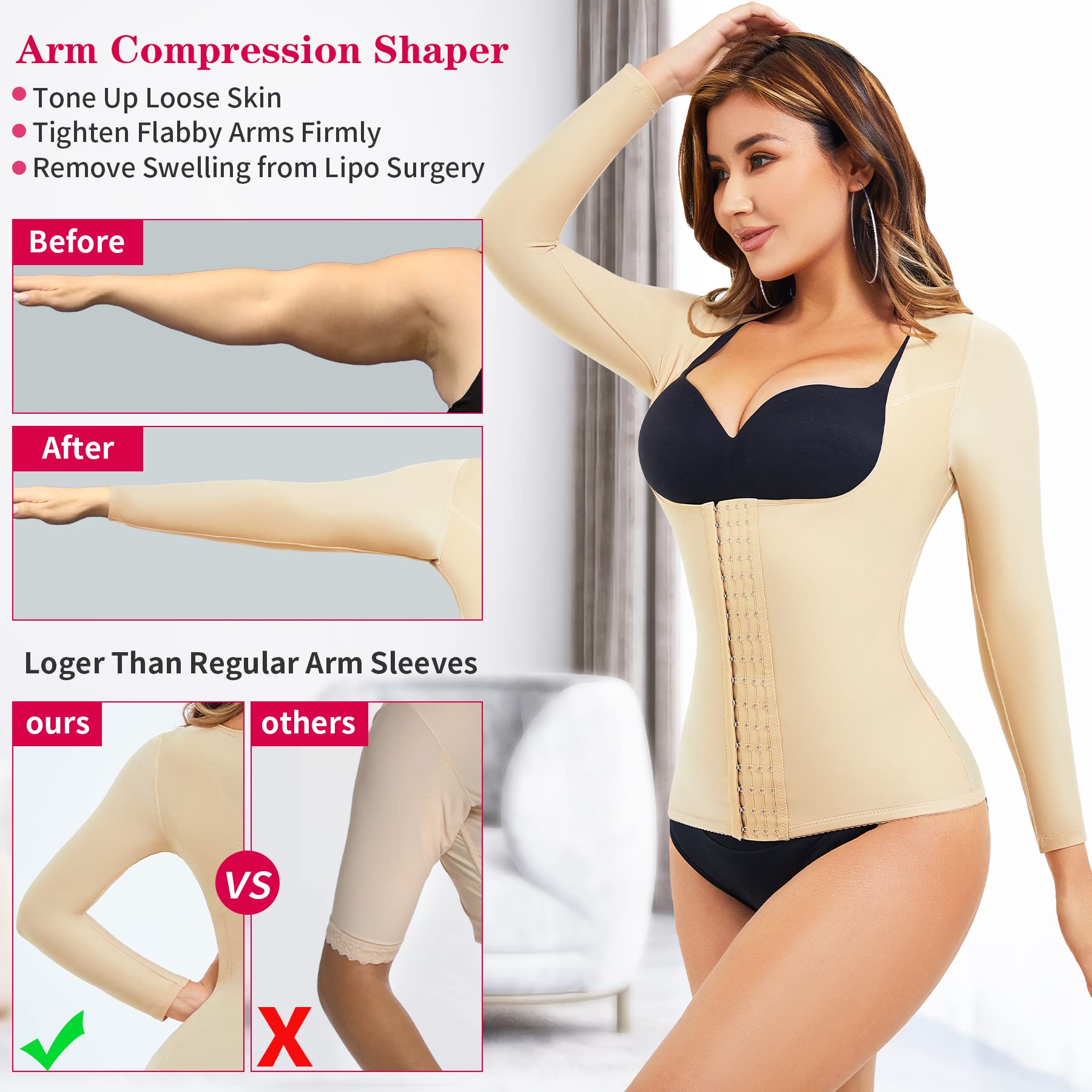 Gotoly Women's Waist Trainer Corset - Tummy Control Shapewear for Postpartum & Post Surgery - Arm Shaper & Body Slimmer Compression Top for Workouts & Special Occasions
