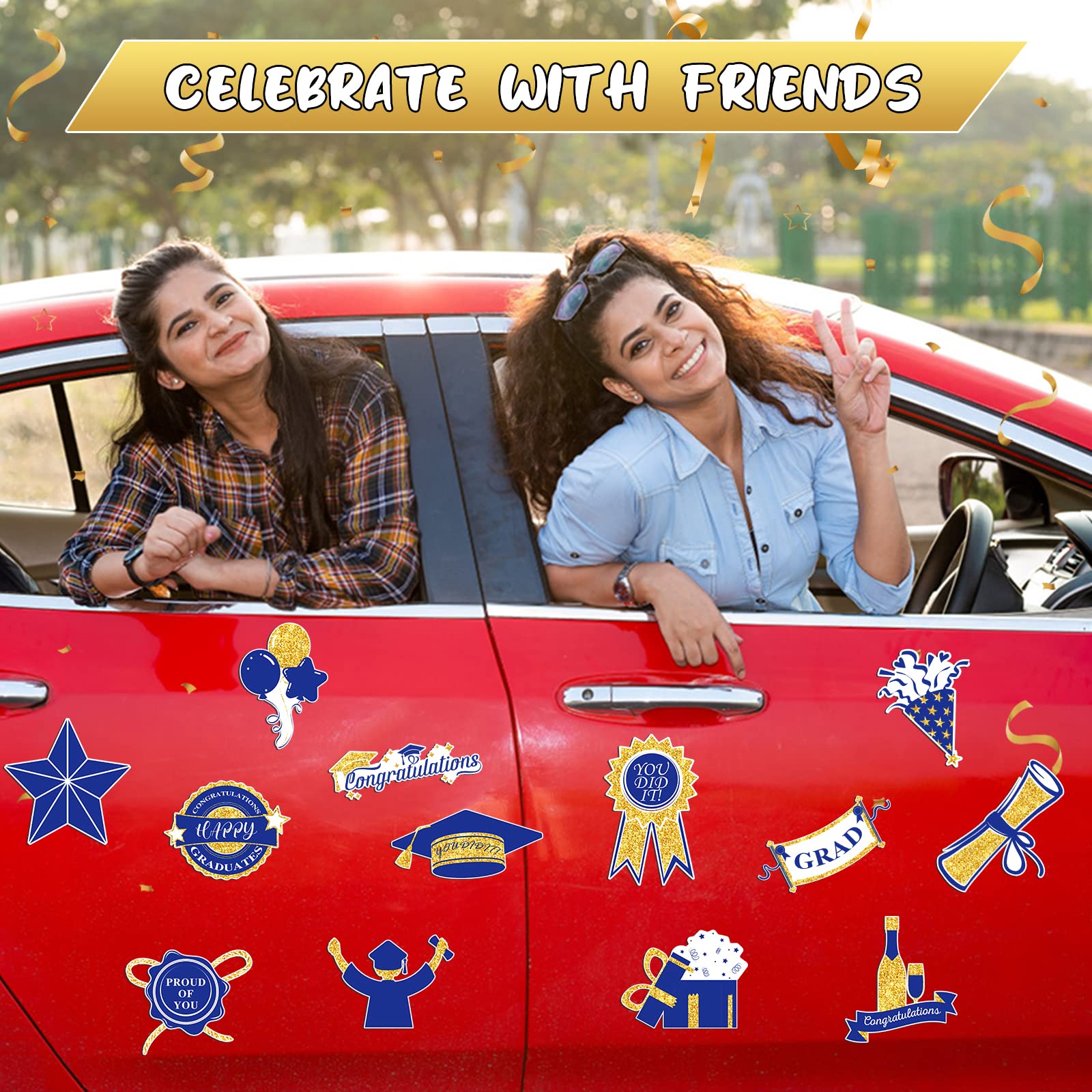 **15 Pcs 2025 Graduation Car Magnets – Waterproof Refrigerator & Metal Decals – Congrats Grad Proud of You – Blue & Gold – Perfect for Car, Garage Door, Office & Party Decorations**