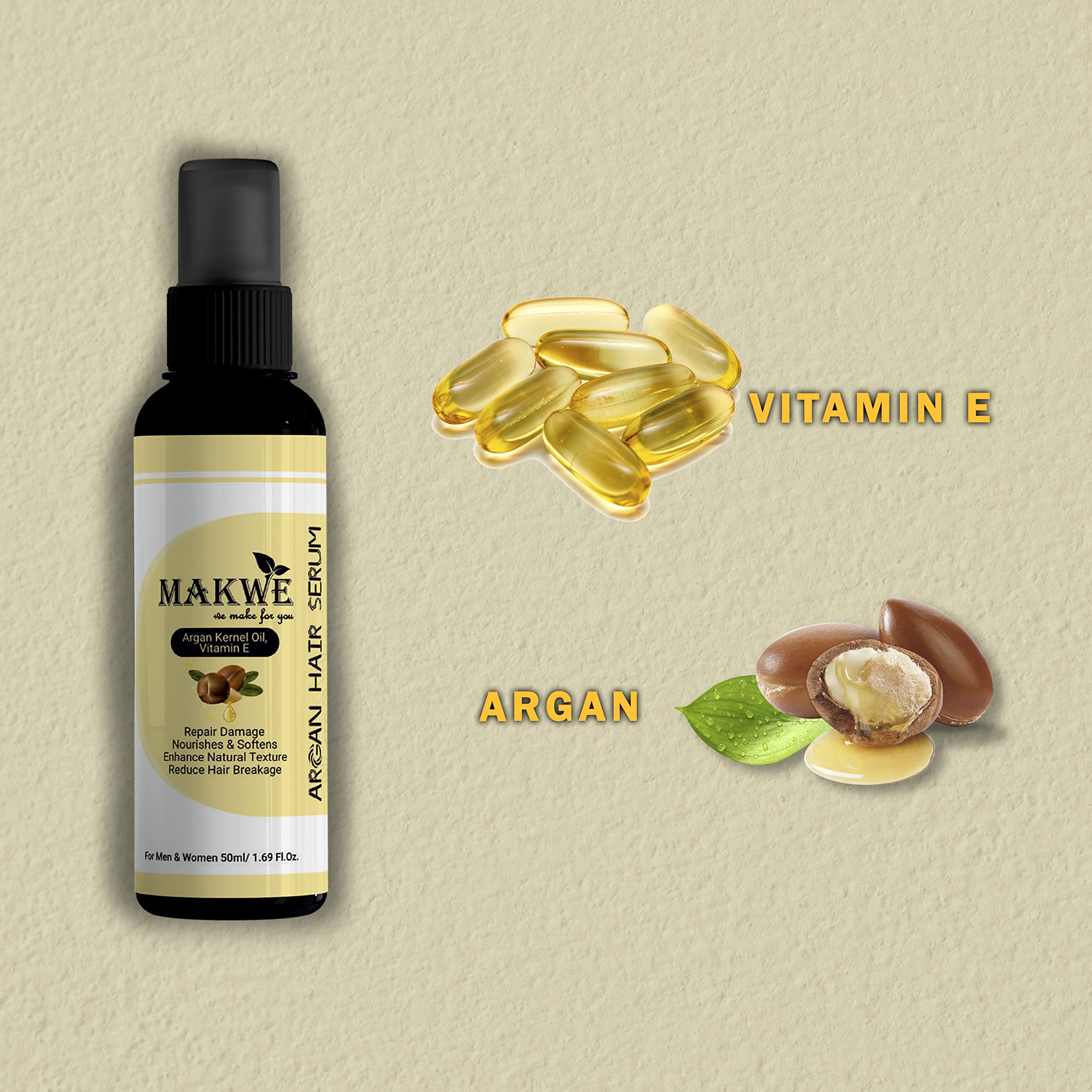 MAKWE Skin Science Vitamin E & B5 Shampoo with Argan Oil Hair Serum - Ultimate Hair Care 2 Piece Set for Dry, Damaged Hair | Deep Hydration & Repair for Shiny, Healthy Locks | Perfect for Daily Use & Salon-Quality Results at Home
