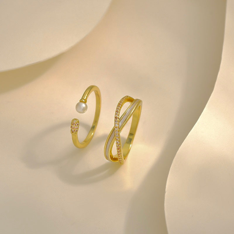 Elegant Crossover Pearl Midi Ring Set for Women - Trendy Stackable Jewelry for Everyday Wear, Parties & Special Occasions | A8508