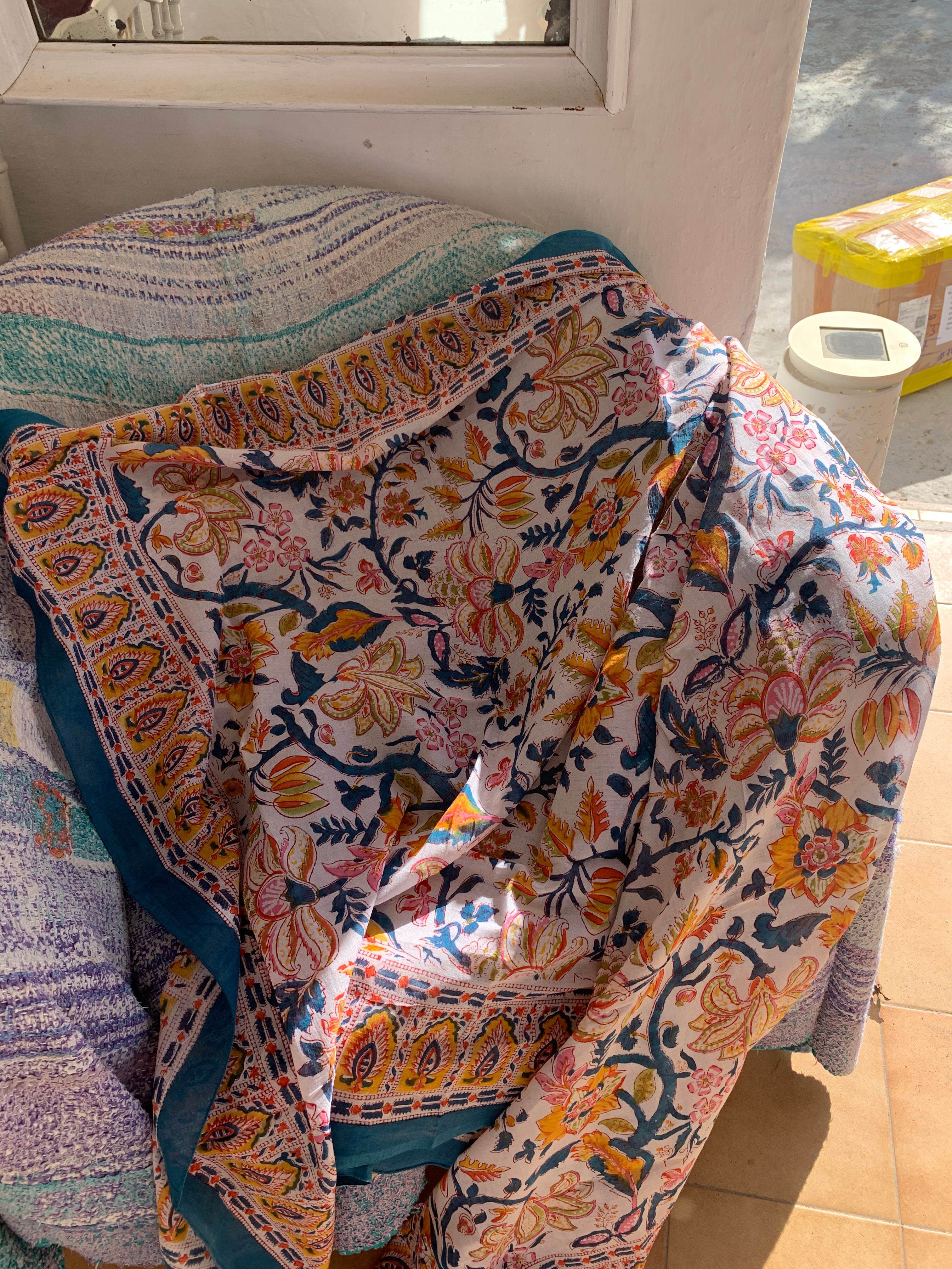 Stylish Block Print Cotton Sarong Pareo Shawl - New Collection for Beach, Pool, and Summer Fashion