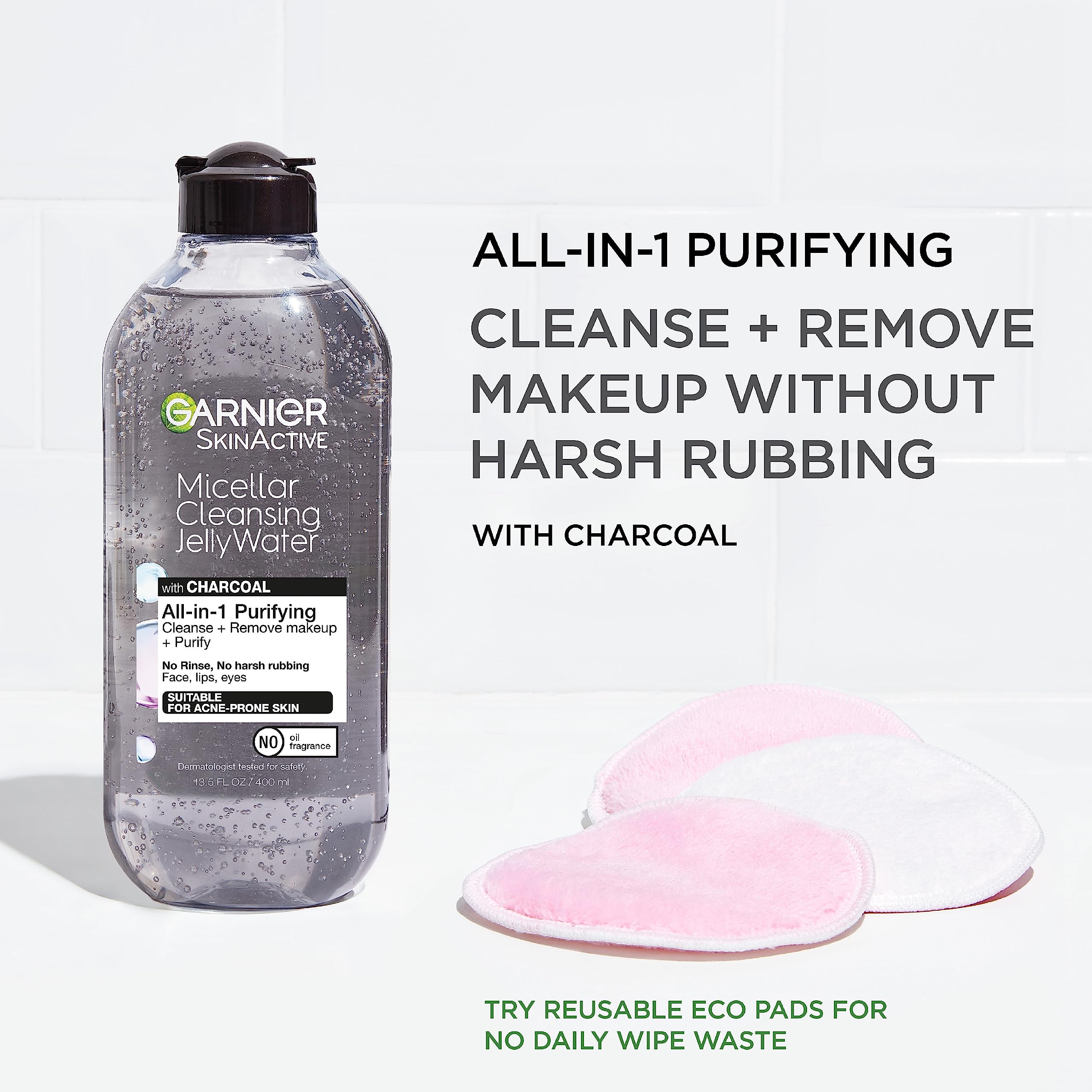 Garnier Skinactive Micellar Cleansing Jelly Water with Charcoal - Purifying All-in-One Facial Cleanser for Oily & Acne-Prone Skin, 2 Pack - Perfect for Travel & Daily Deep Cleansing Routine