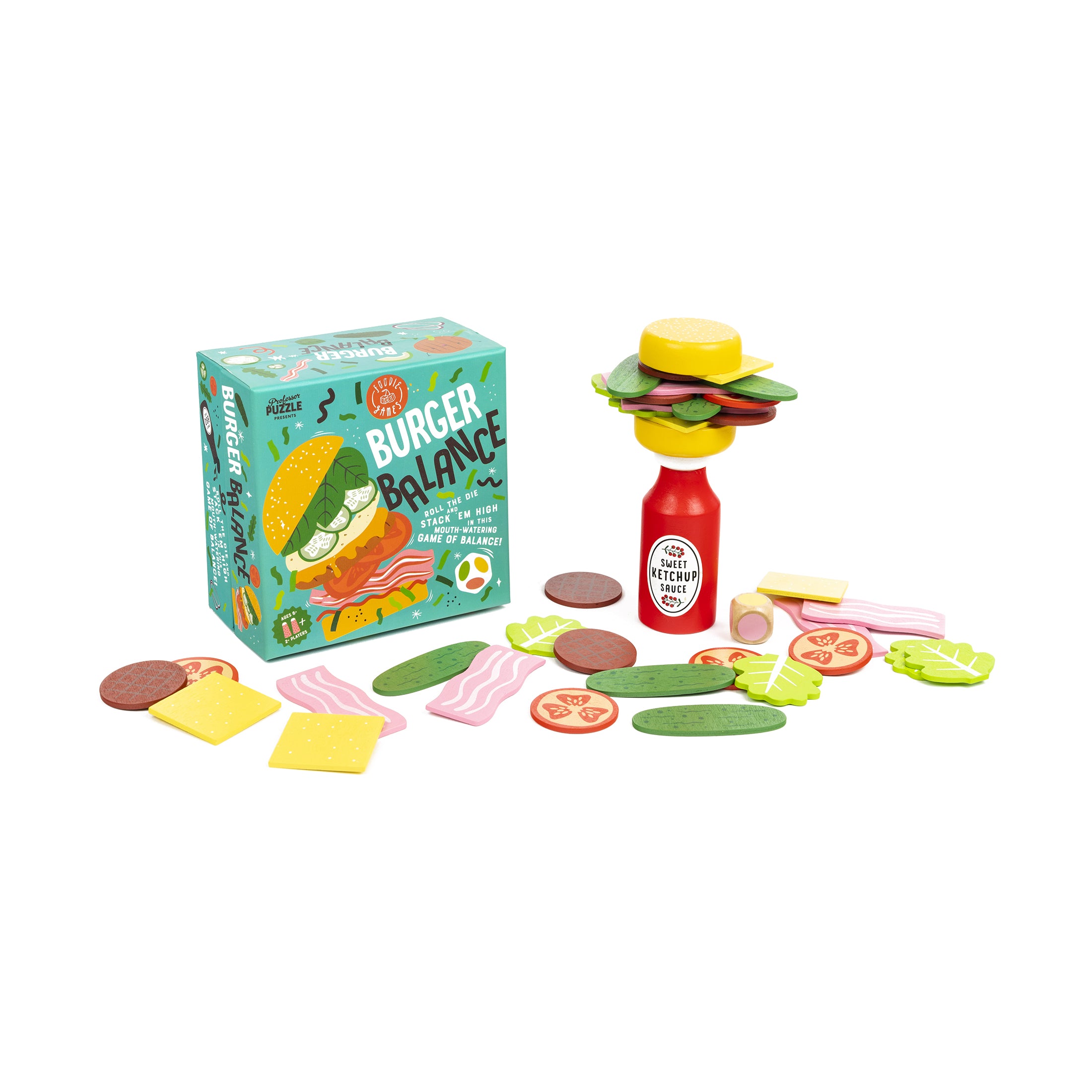 Professor Puzzle Burger Balance Family Stacking Game - Fun Wooden Tower Building Toy for Kids & Adults - Perfect for Family Game Nights, Birthday Parties & STEM Learning Activities