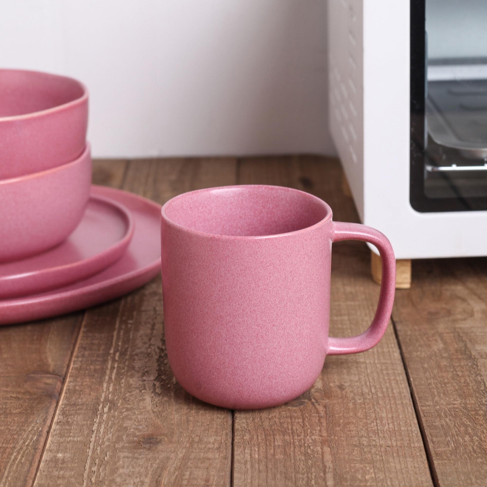 32-Piece Stoneware Dinnerware Set - Microwave & Dishwasher Safe Plates & Bowls for 8 - Reactive Glaze in Pink & White - Perfect for Family Dinners, Parties, and Everyday Use