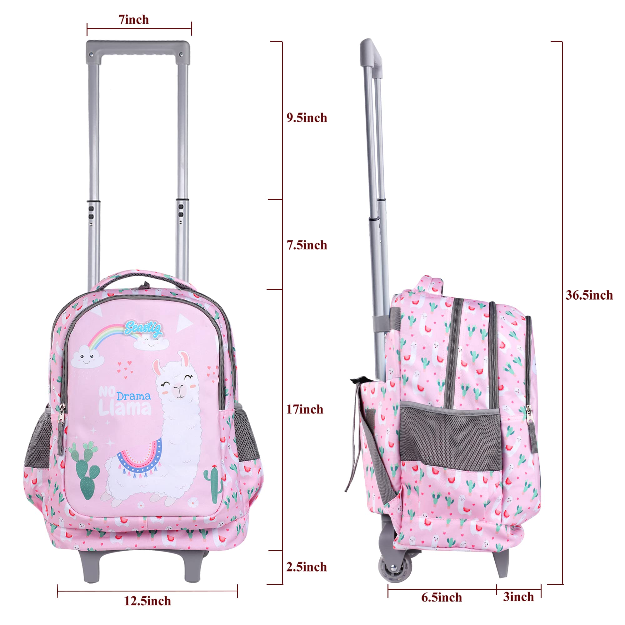 Seastig 18 Inch Kids Rolling Backpack with Double Handle & Wheels - Durable Wheeled School Backpack for Boys and Girls, Perfect for Travel, School, and Daily Use
