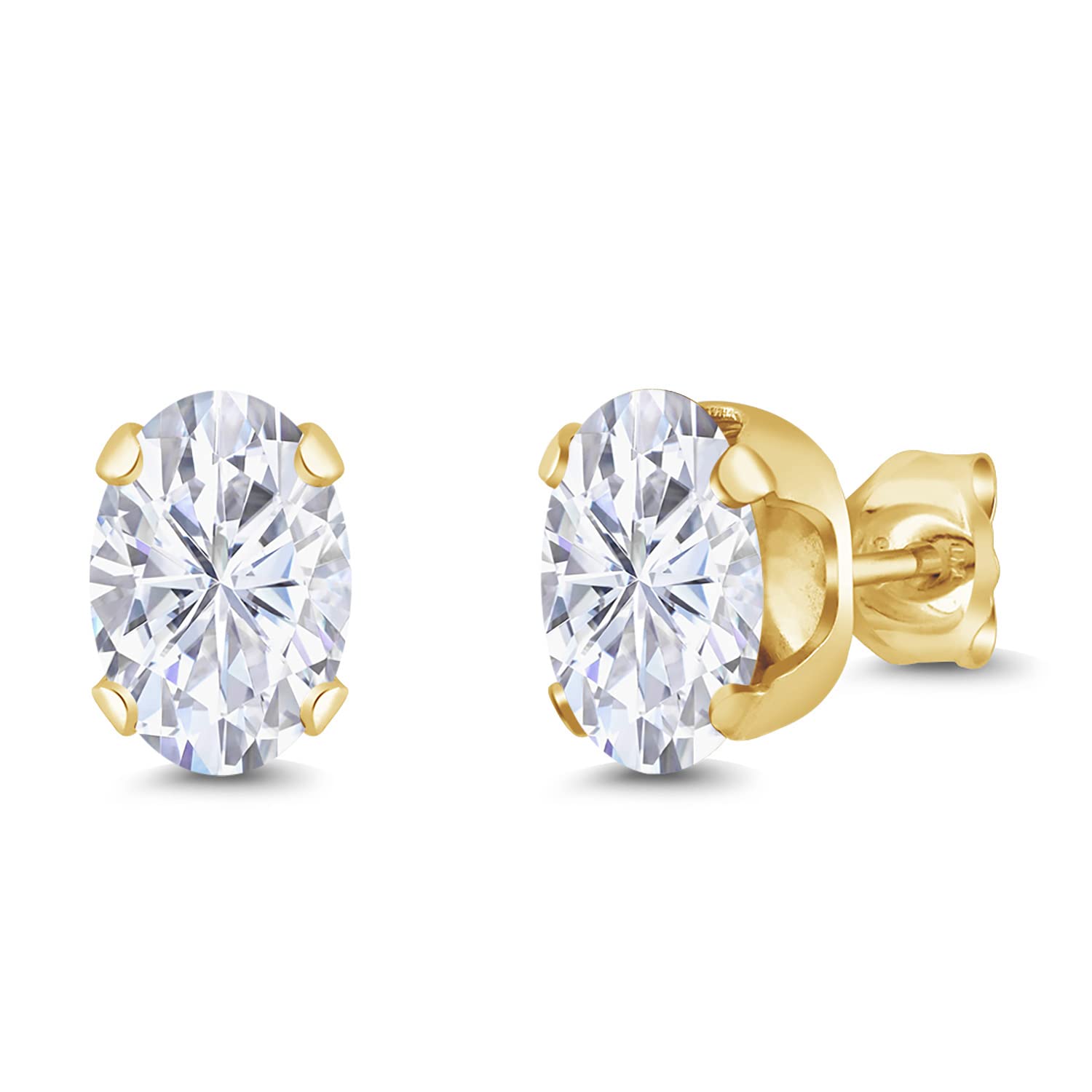 Gem Stone King 18K Yellow Gold Plated Silver Stud Earrings for Women & Men - Oval Moissanite (1.80 CTTW) - Perfect for Weddings, Anniversaries & Everyday Elegance