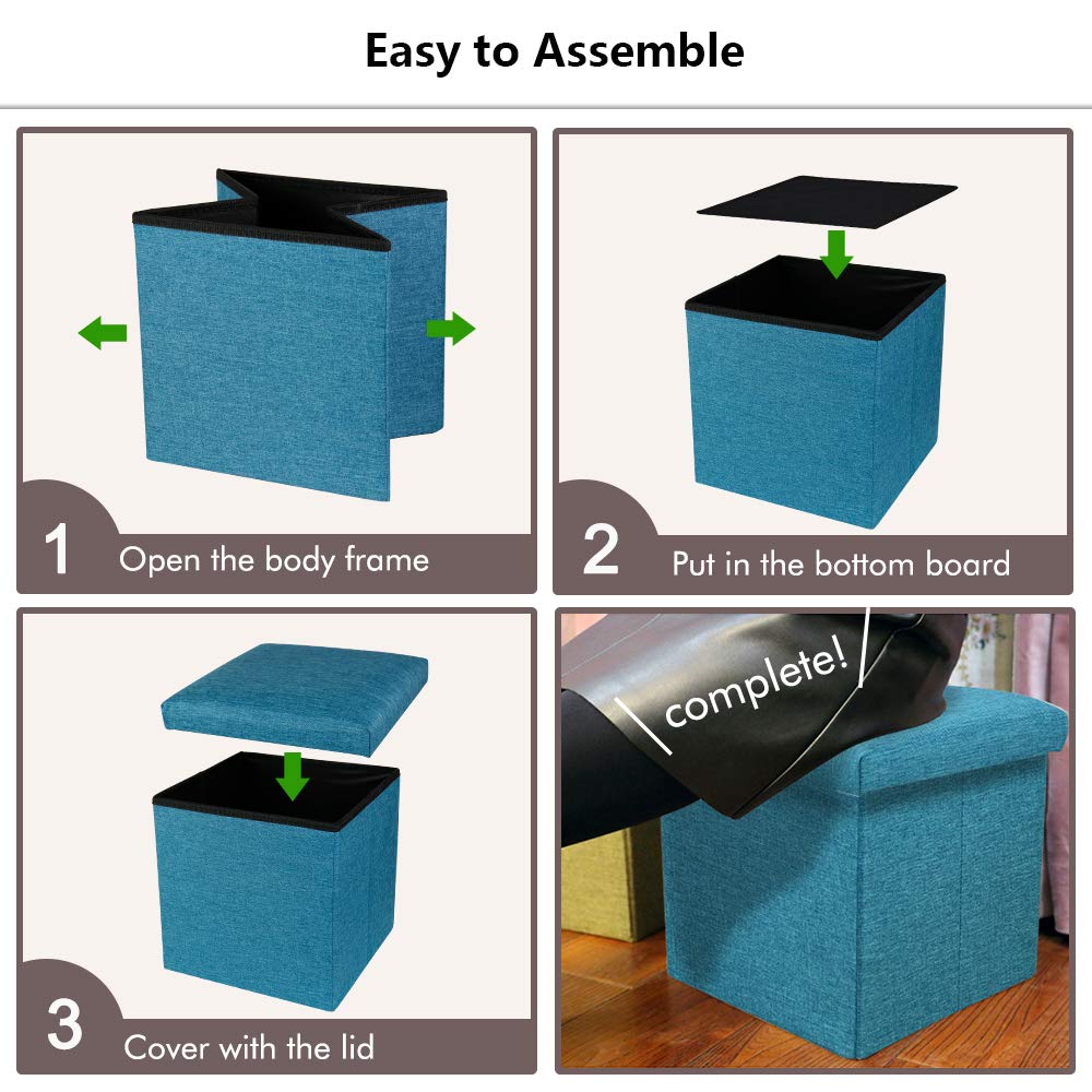 Foldable Storage Ottoman Cube - 11.8x11.8x11.8 Inch Square Footrest Stool with Memory Foam | Space-Saving Teal Ottoman for Living Room, Bedroom & Office Organization