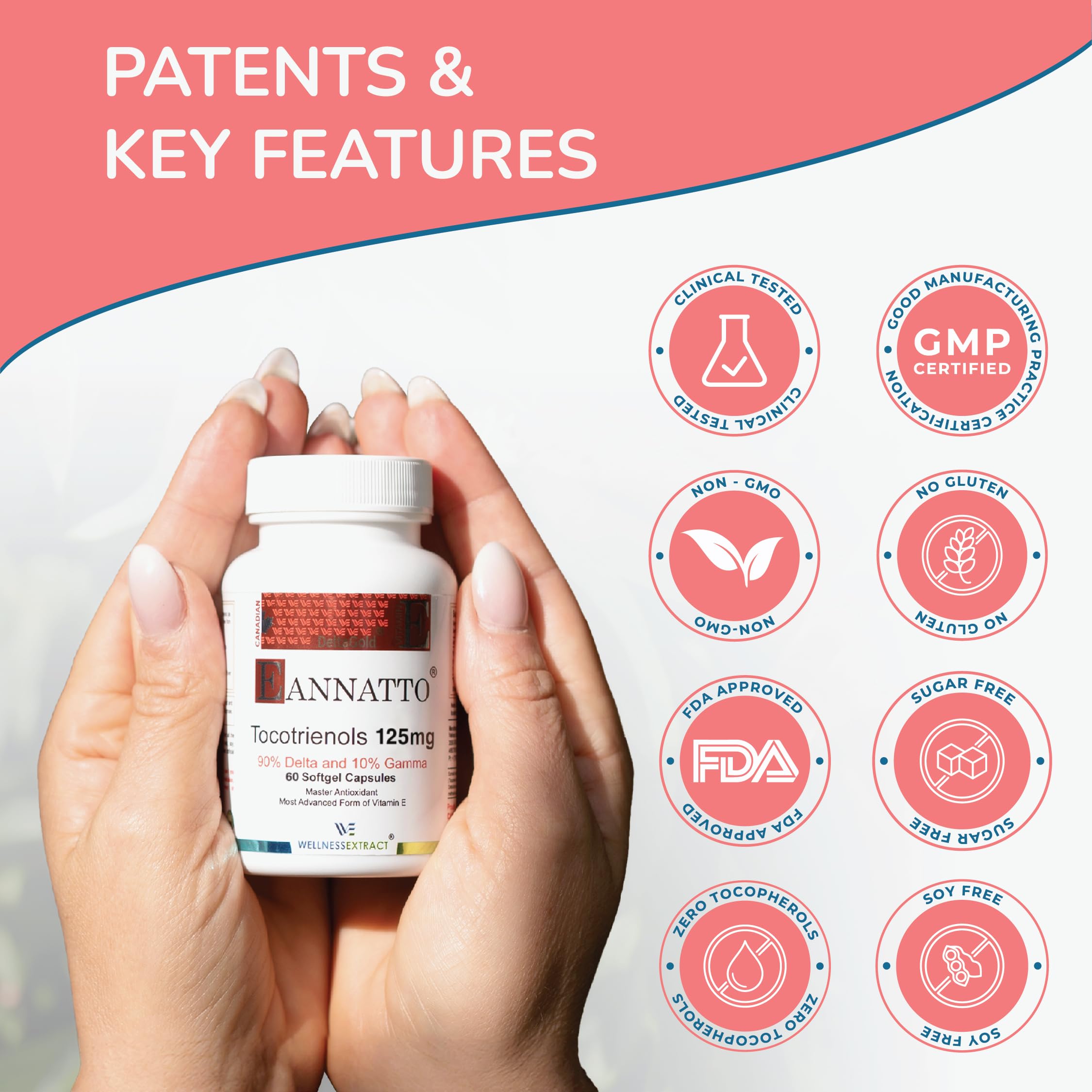 Eannatto Tocotrienols Vitamin E Supplement 125mg - Tocopherol-Free, Non-GMO, Gluten Free - Supports Immune Health & Antioxidant Benefits - 60 Softgels (Pack of 3) for Daily Wellness & Heart Health Support