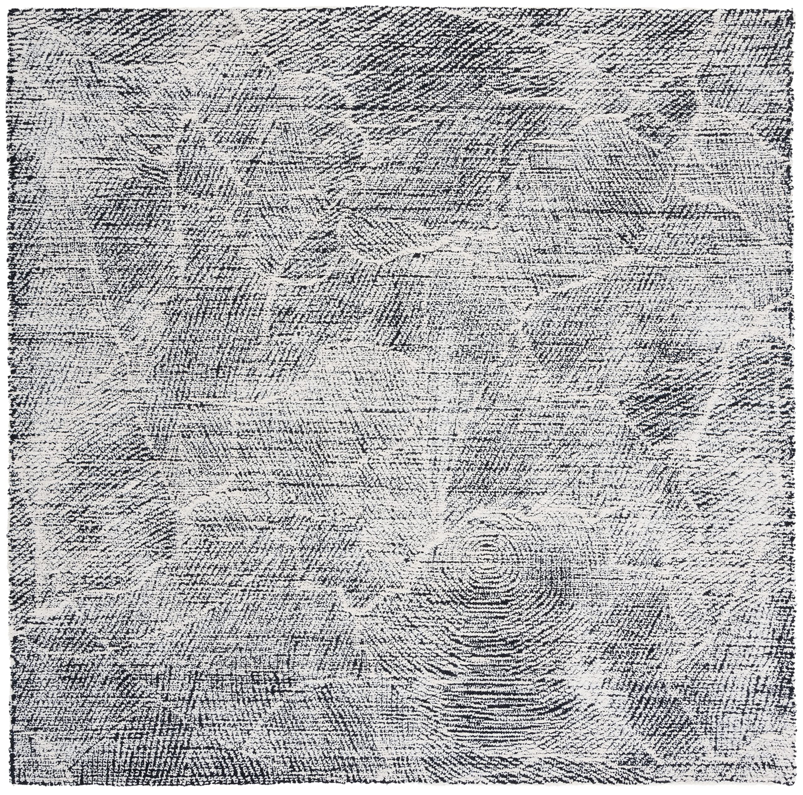 SAFAVIEH Metro Collection 6'x6' Square Black & Ivory Wool Area Rug - Handmade Premium Quality for Living Room, Dining Room, Bedroom Decor