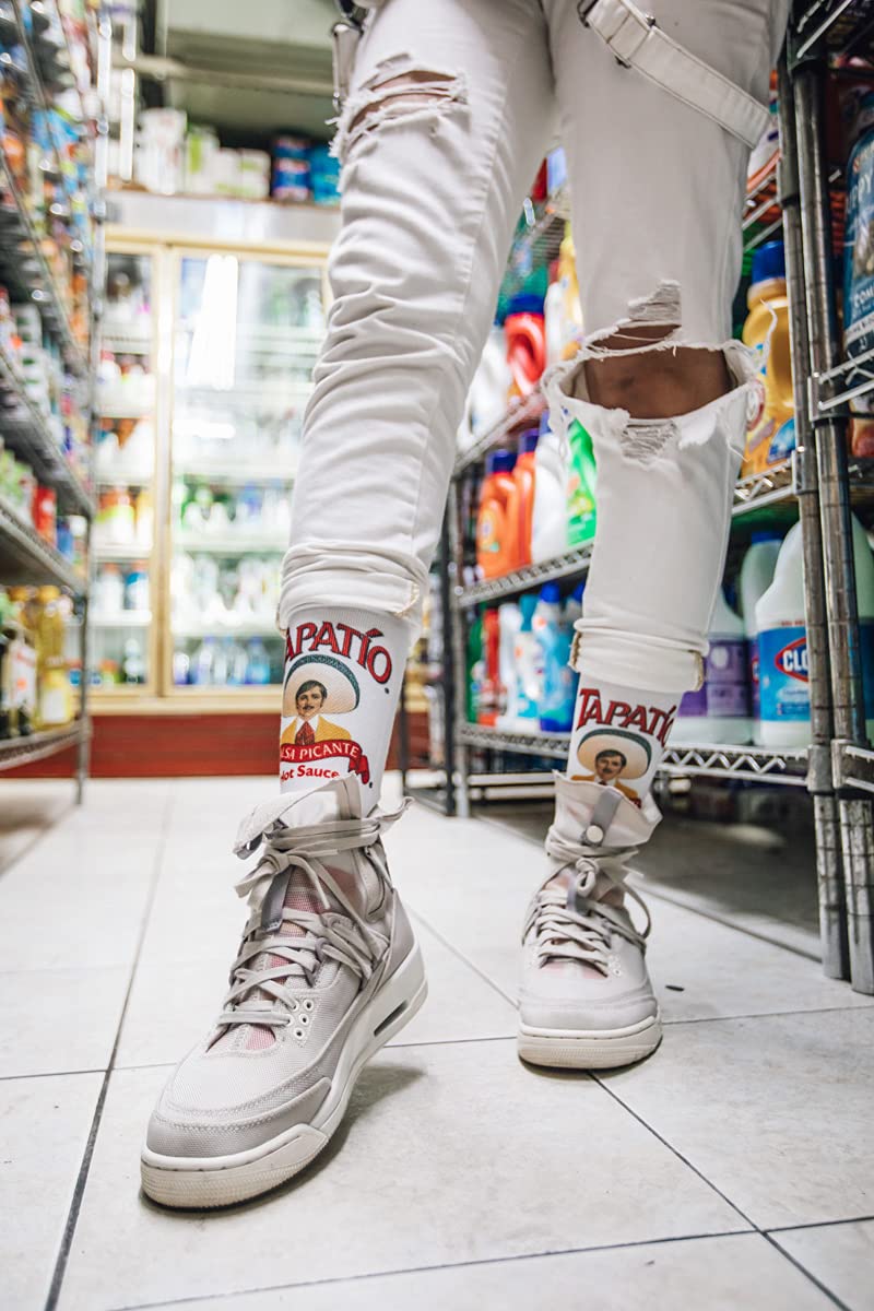 Odd Sox Tapatio Hot Sauce Novelty Crew Socks - Funny Cool Foodie Socks for Spicy Lovers, Gift for Hot Sauce Enthusiasts | Perfect for Cooking, Parties & Salsa Lovers