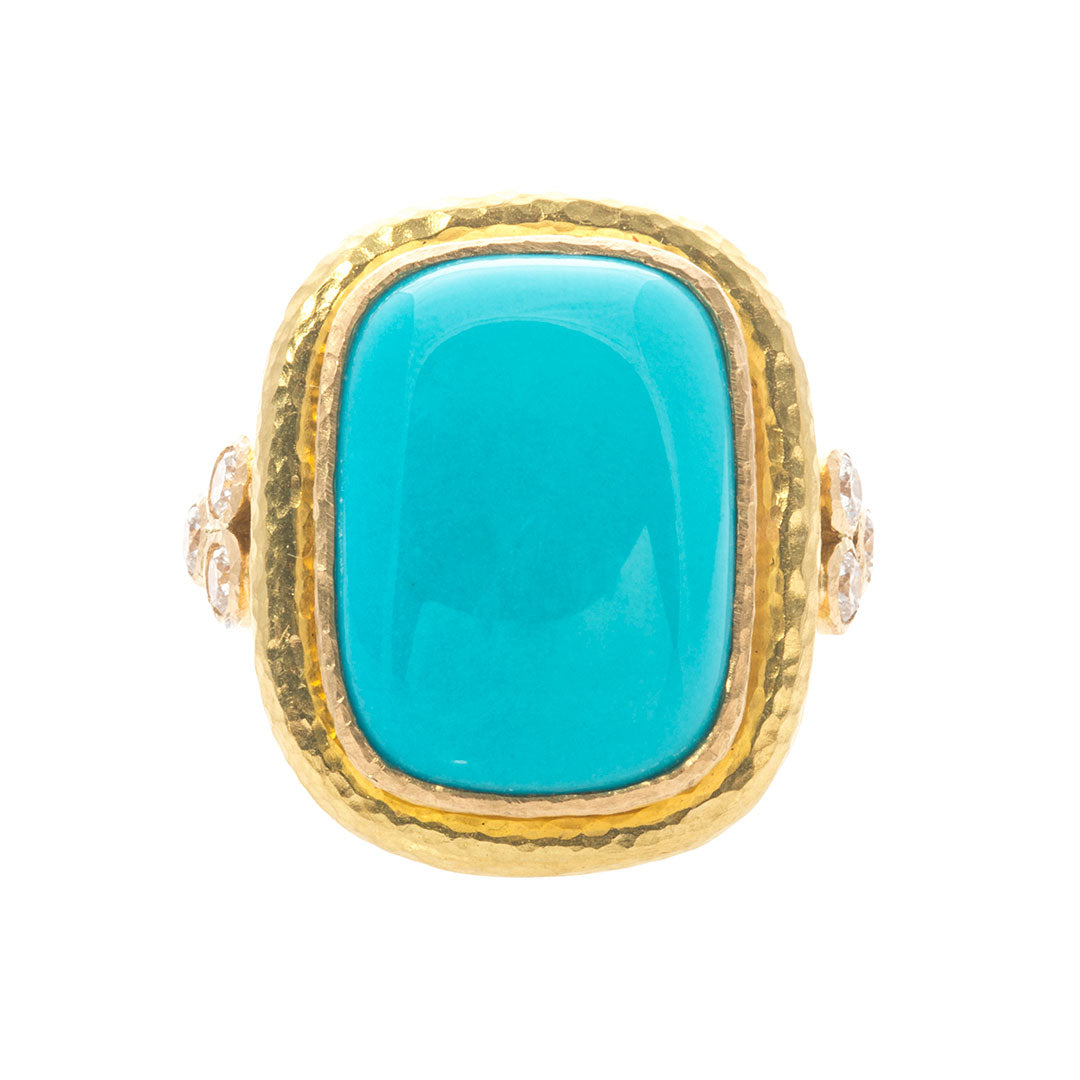 Elizabeth Locke Cushion Cabochon Turquoise & Diamond Triad Ring – Vintage Inspired Jewelry for Women, Elegant Statement Ring for Parties, Weddings & Special Occasions