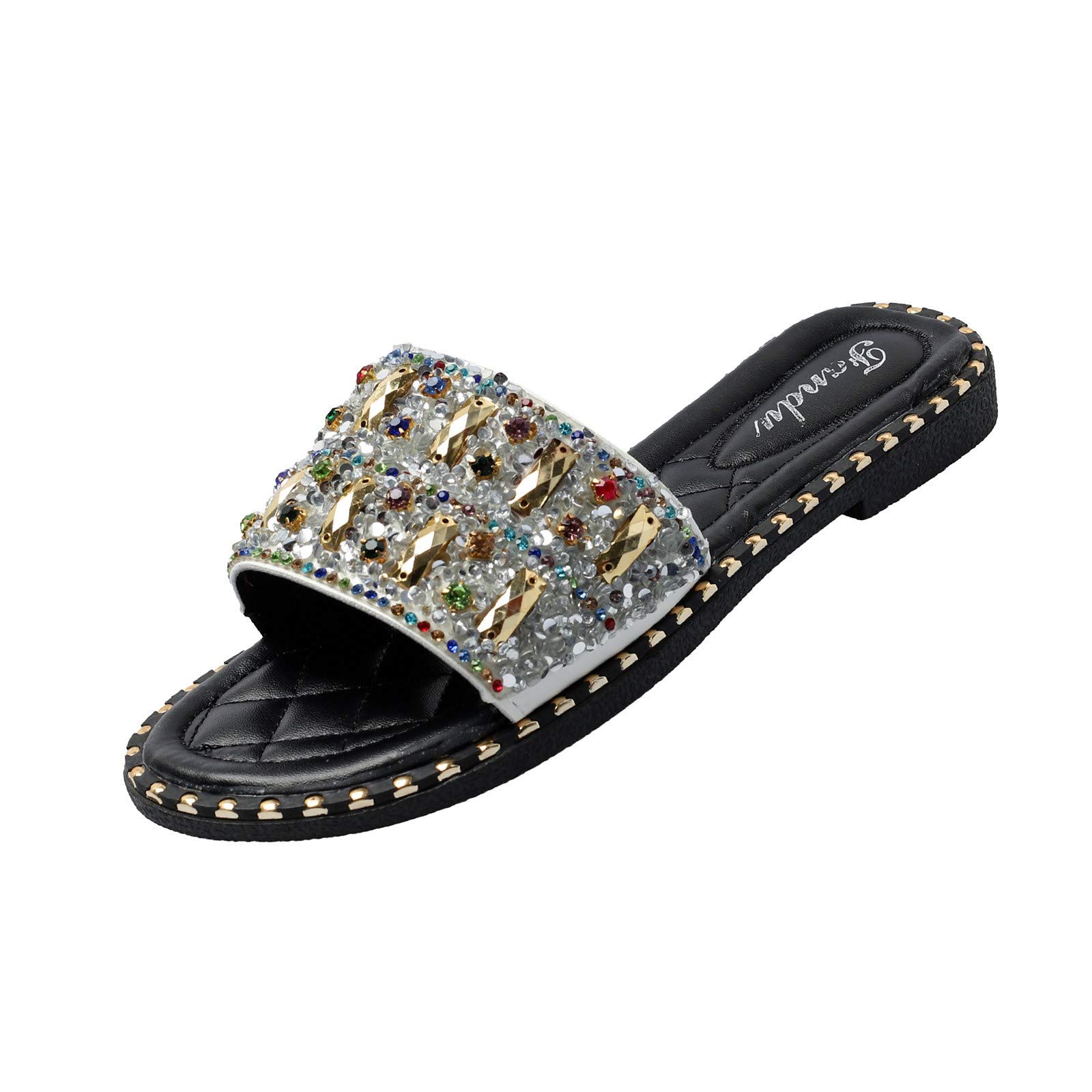 Women's Fashion Sequined Rhinestone Flat Sandals - Stylish Beach & Outdoor Summer Shoes for Girls & Ladies