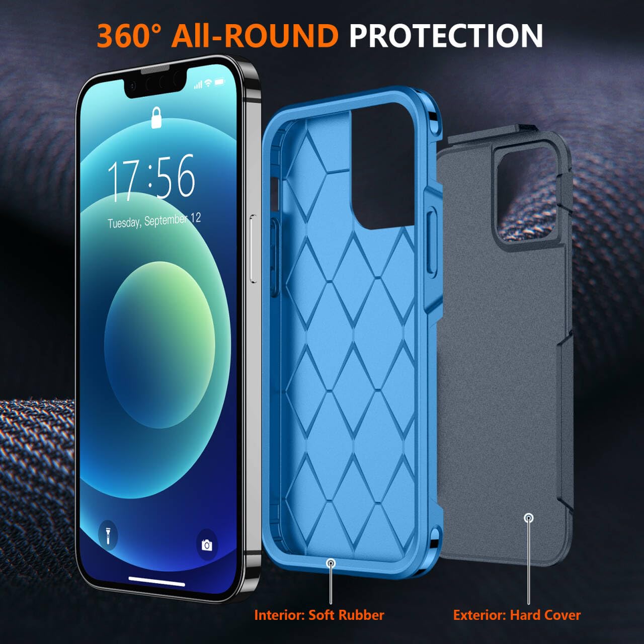 SPIDERCASE Shockproof iPhone 12/12 Pro Case - Durable Dark Blue Protective Cover for iPhone 12 & iPhone 12 Pro | Perfect for Outdoor Activities, Work & Daily Use