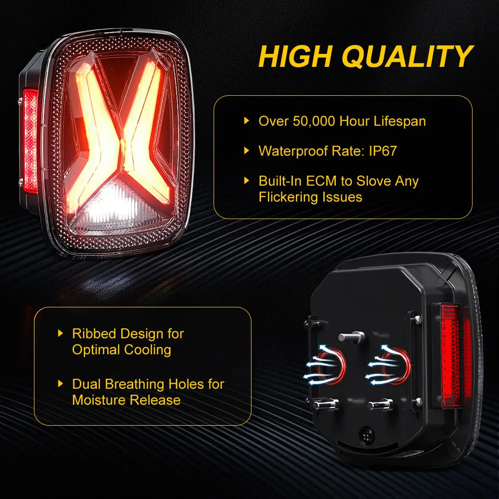Upgraded LED Brake Tail Lights with License Plate & Side Marker Lights for Jeep Wrangler CJ YJ TJ (1976-2006) - Enhanced Visibility & Safety for Off-Road Adventures & Night Driving